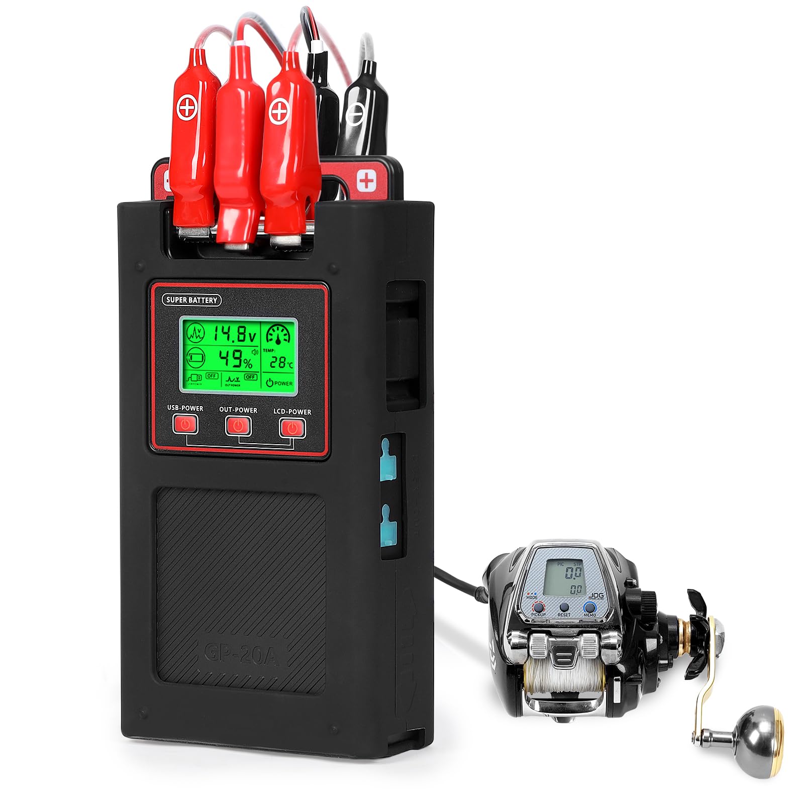 Yl-Hlot  Electric Reel Battery. 14.8V 20000Mah. Includes 1.5M Connecting Cable. Power Output. Usb Port. Display. Three Modes Turn On Or Off Individually. Smarter Battery Make Fishing More Fun.