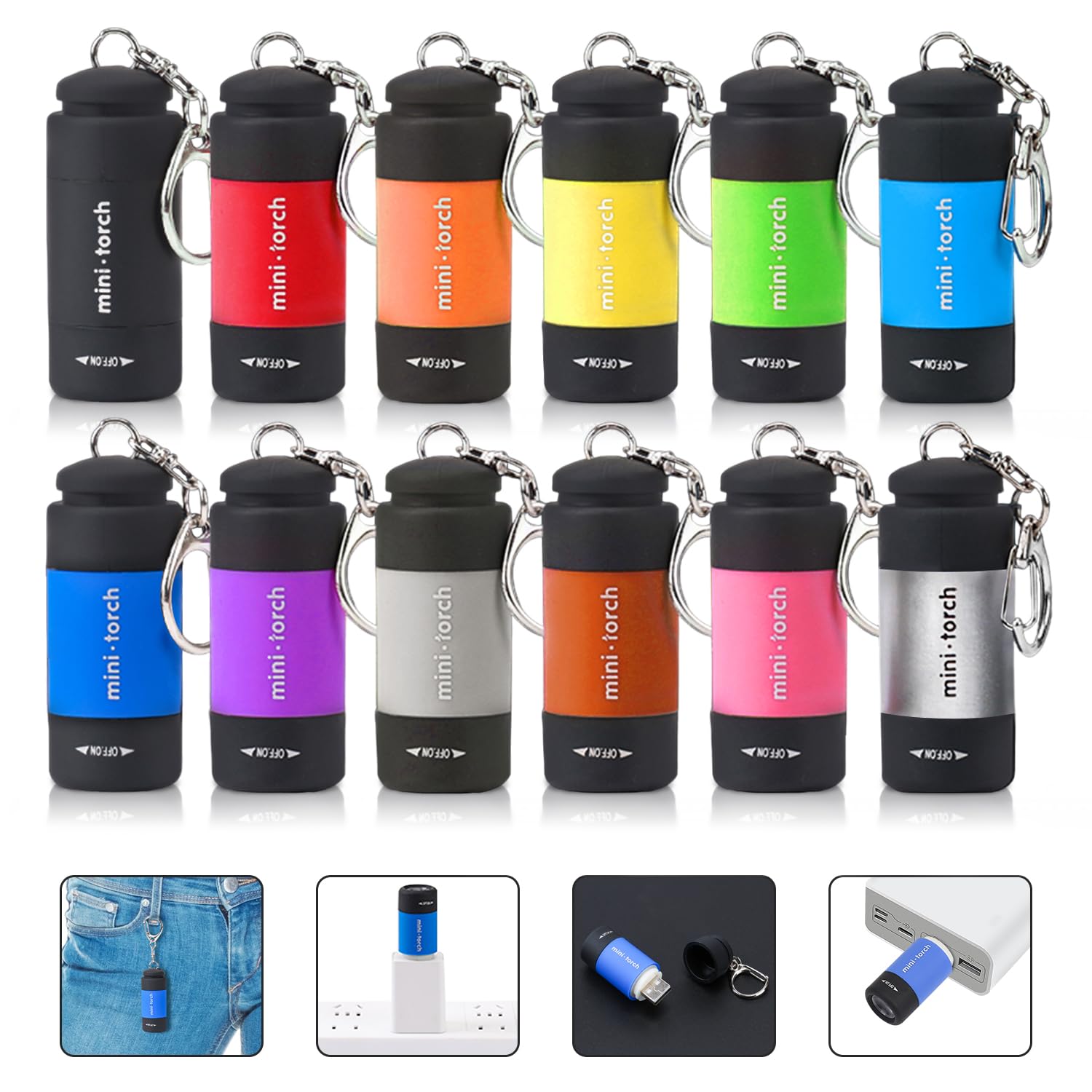 Castnoo 12-Pack Small Keychain Flashlights, Led Pocket Keychain Light With White Light, Waterproof Usb Rechargeable Mini Flashlights In Bulk For Kids And Adults Emergency, Camping, Night Reading