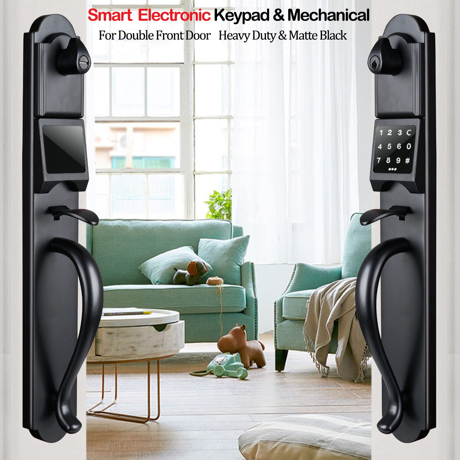 bang Hardware Keypad Deadbolt And Dummy For Double Front Door, Heavy Duty And Matte Black Finish, Usmdhst2018Db-E-Set