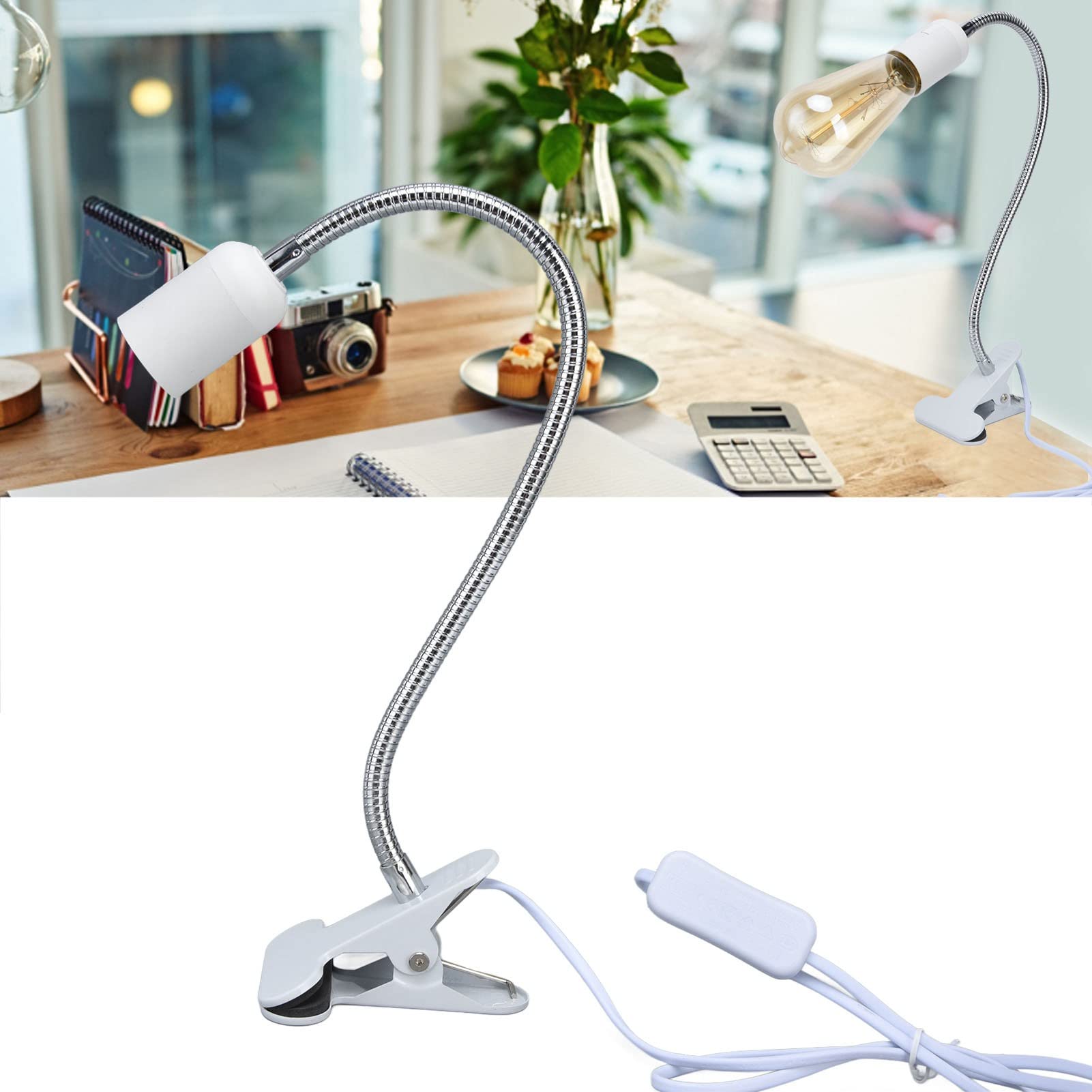 Shanrya Book Lamp Holder, 360 Degree Adjustable Wear-Resistant E27 / E26 Table Lamp Holder For Plant Growth Lamps For Table Lamps U.S. Regulations