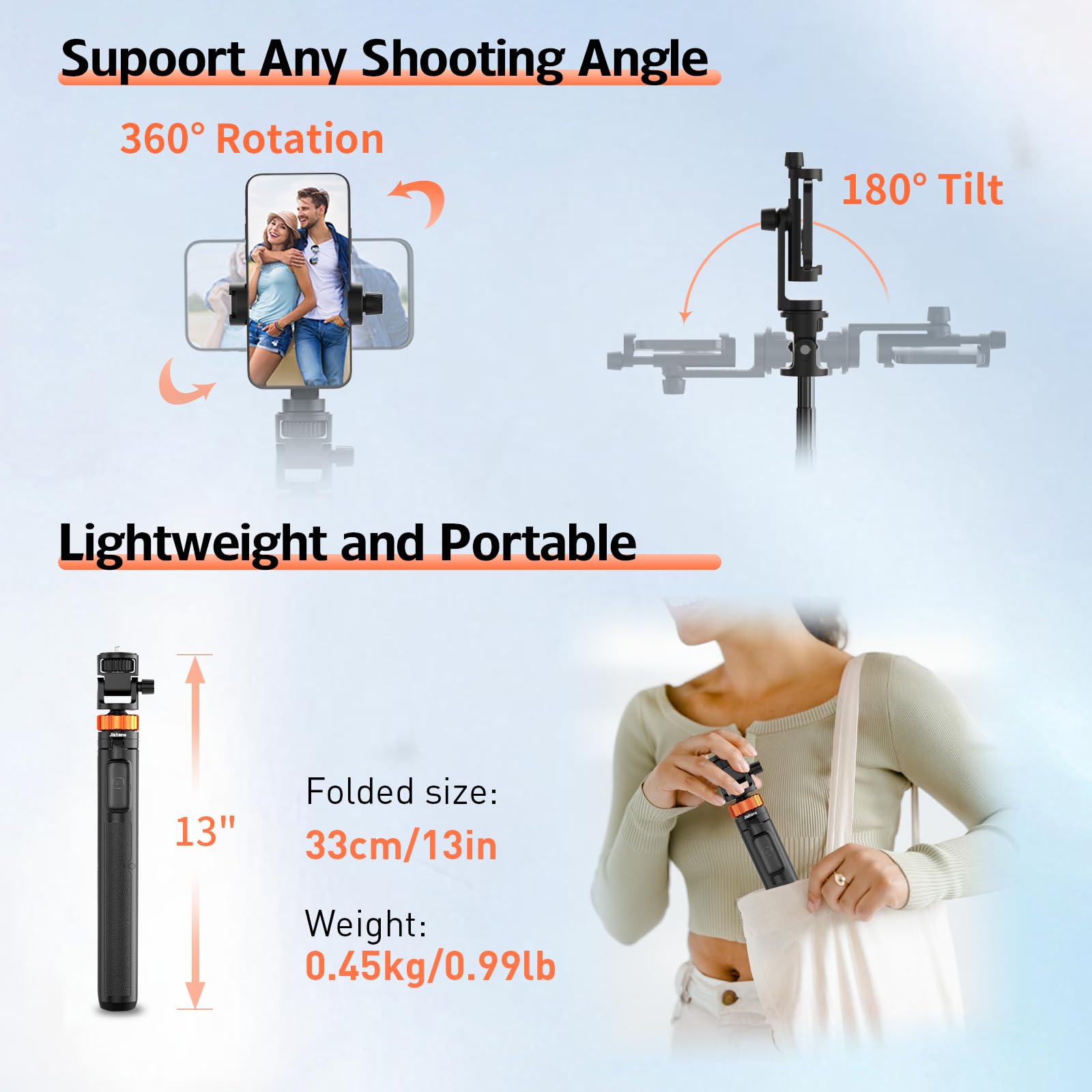 Jishane 70" Phone Tripod & Selfie Stick, Extendable Cell Phone Tripod Stand With Wireless Remote And Phone Holder, Compatible With All Phones, Cameras