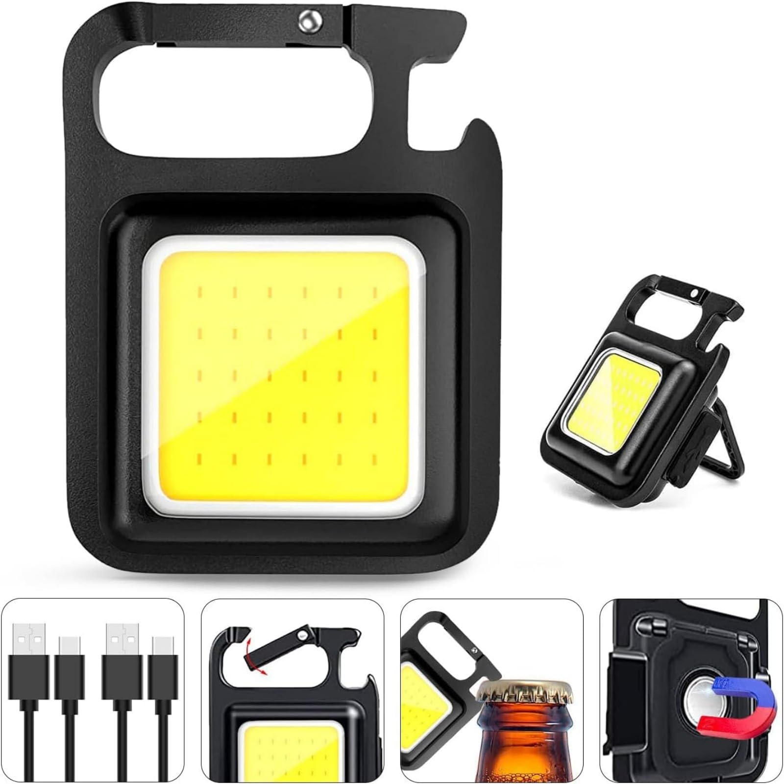 Ffkqbh Led Flashlight Cob Keychain Work Light, Triple Light Flashlight With 3 Modes, Edc Purse Light, Rechargeable Flashlights For Home, Camping, Walking (2)