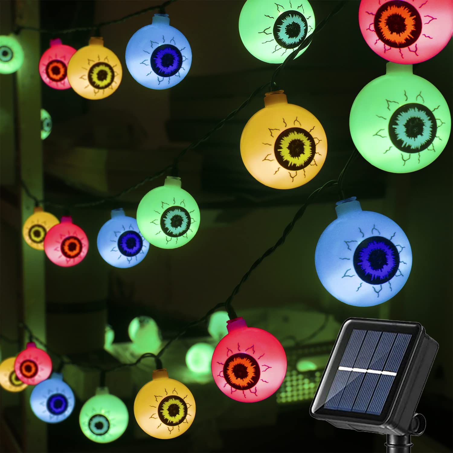 Xingpold Halloween Decorations Solar Eyeball String Lights Outdoor, 8 Modes Solar Halloween Lights With 30 Led Scary Eyeball Lights, 21Ft Waterproof Halloween Lights Outdoor For Garden Window Porch