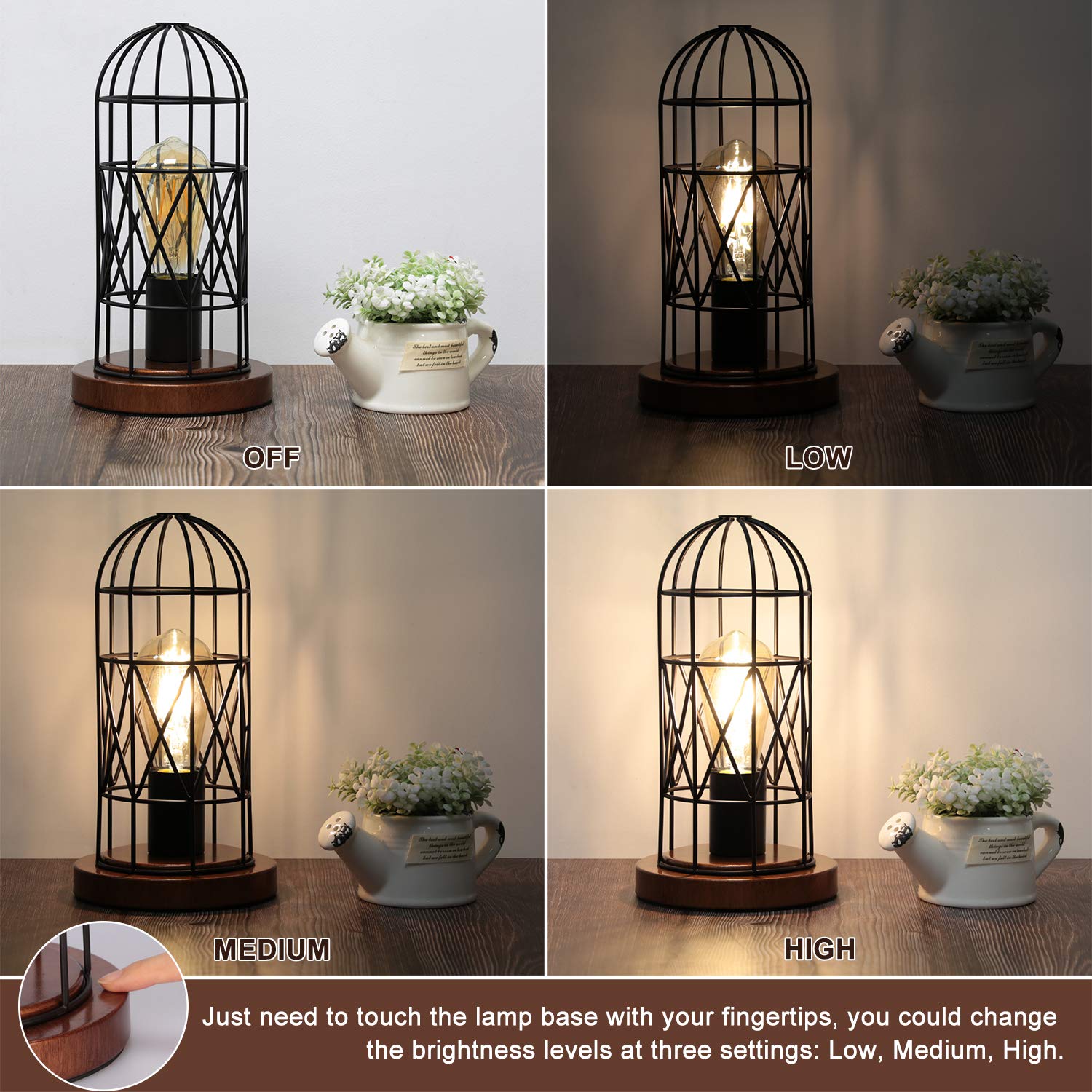Seaside Village Touch Control Table Lamp, Industrial Bedside Lamp With 3 Way Dimmable Small Nightstand Lamp Vintage Metal Cage Table Lamp For Bedroom, Kitchen