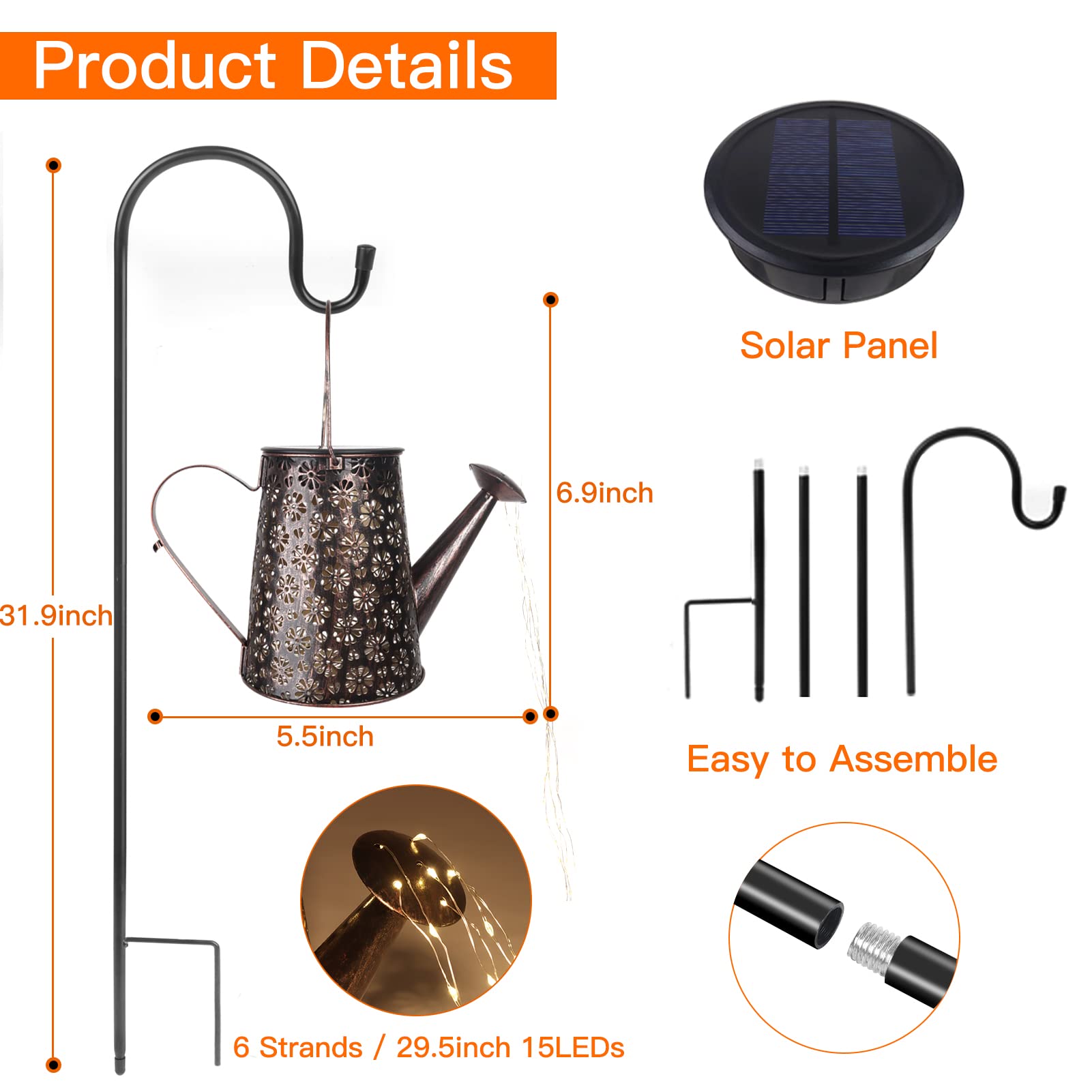 Afootry Solar Watering Can With Lights,Solar Outdoor Garden Decor Waterproof Large Hanging Lantern Landscape Lights Outside Decorations For Yard Clearance Porch Patio Pathway Gardening Gift