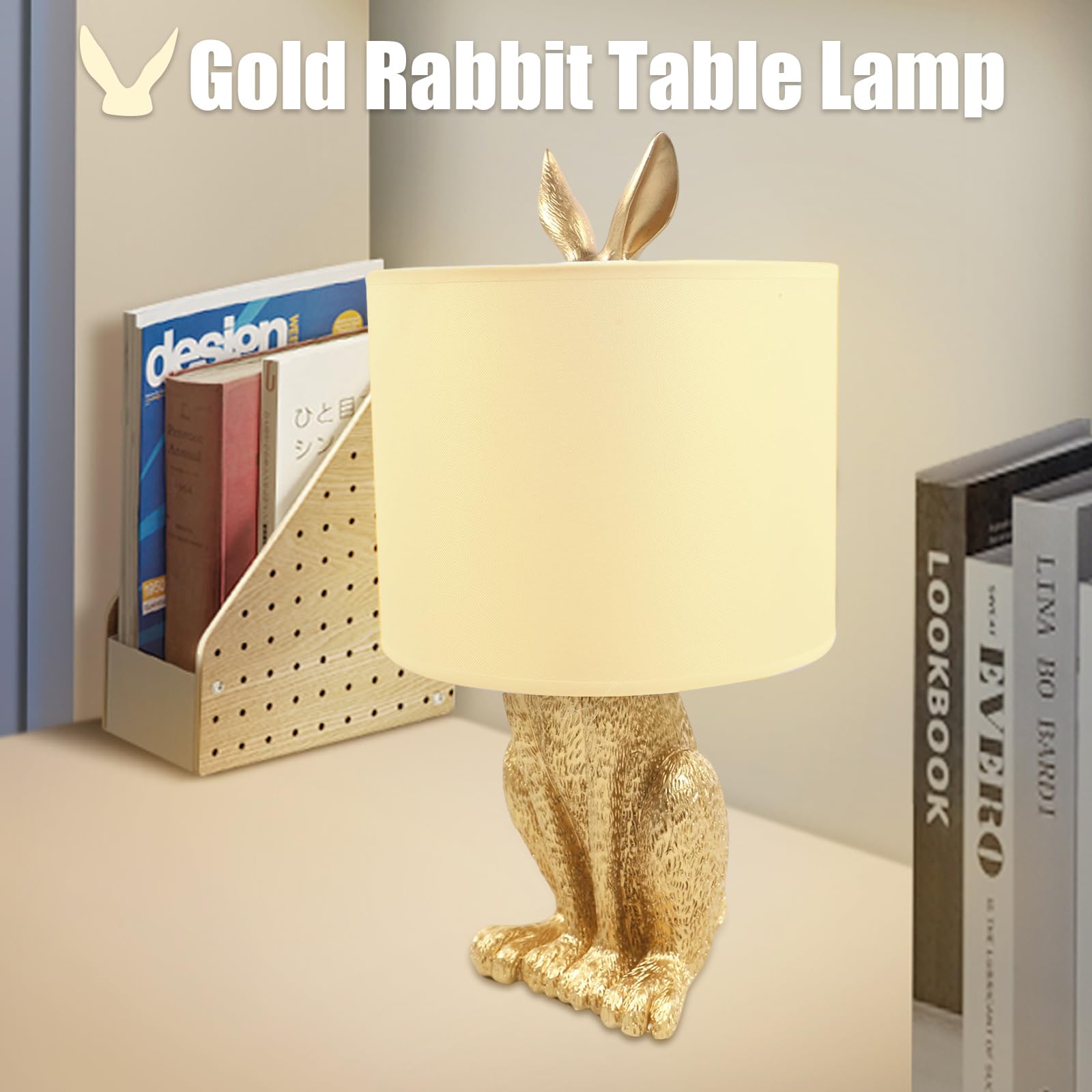 Tfcfl Modern Golden Rabbit Table Lamp, Creative Cute Bunny Desk Light For Bedroom Bedside, Office, Living, Dining & Study Room, E26 Bulb Base, 60W Max (Bulb Not Included)