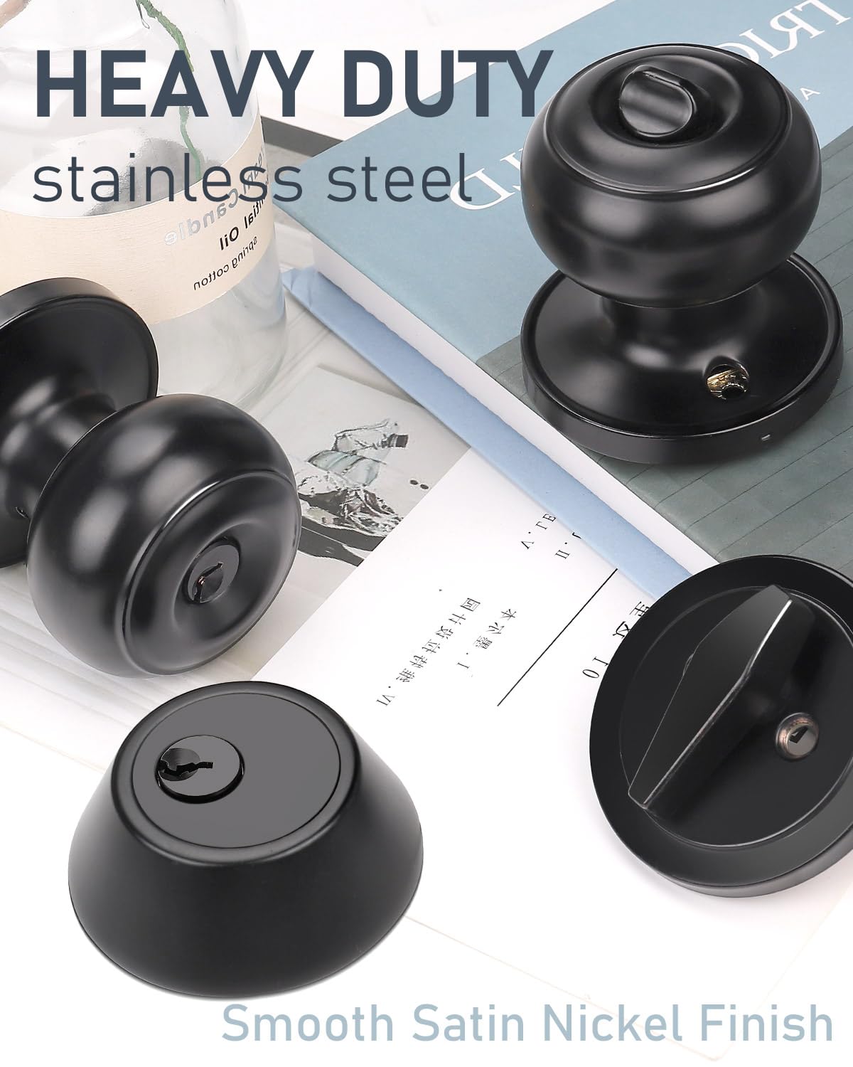 Brotima 3 Pack Keyed Alike Front Door Knob And Deadbolt Set, Entry Door Locksets With Single Cylinder Deadbolt, Matte Black Flat Round Door Lock Set For Bedroom/Office/Exterior Doors