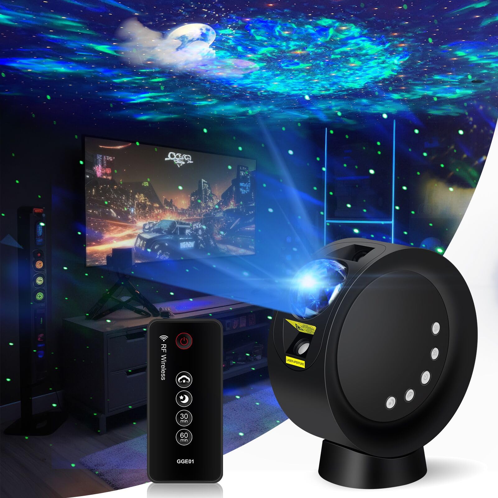 Litenergy Led Sky Projector Light, Galaxy Lighting, Nebula Star Night Lamp With Base And Remote Control For Gaming Room, Home Theater, Bedroom , Or Mood Ambiance (Black)