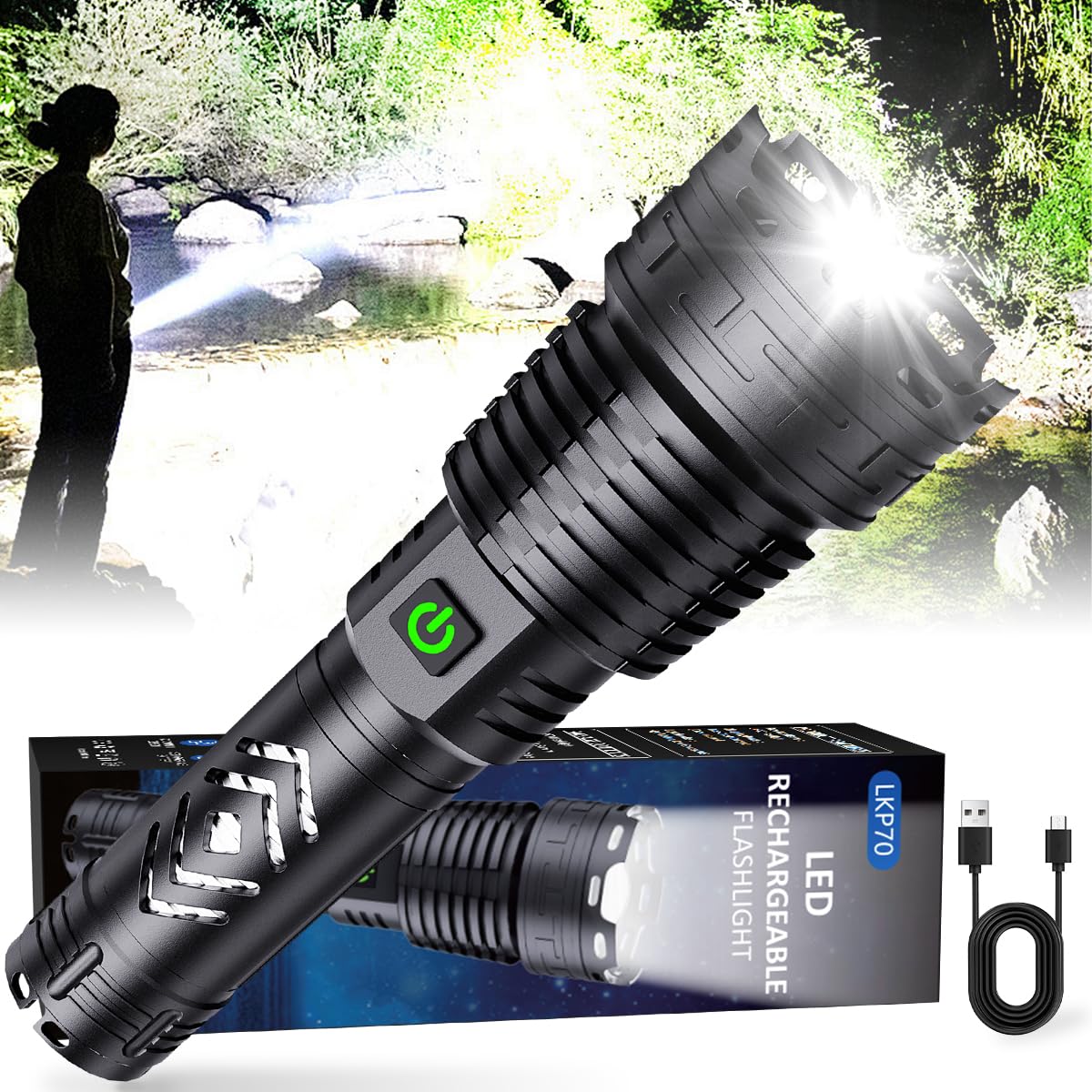 Alifa Rechargeable Flashlights High Lumens, 990000 Lumens Led Tactical Flashlight, 5 Modes Super Bright Flashlight With Zoomable, Ipx67 Waterproof, Handheld Flash Light For Camping Emergencies