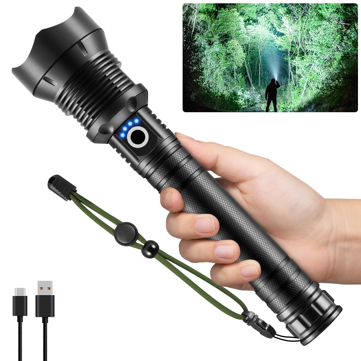 Zioeyiue Flashlights High Lumen Rechargeable, Heavy Duty 990000 Lumens Rechargeable Flashlights, Adjustable Focus Tactical Flashlight With 5 Modes, Super Bright Flashlight For Home Camping