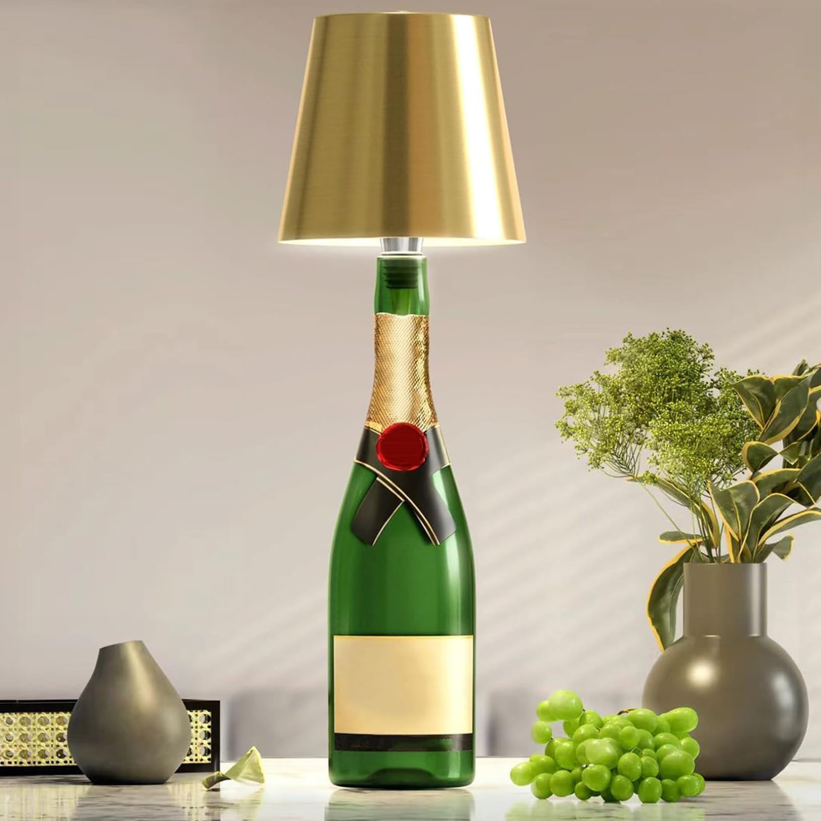 Yinhamnl Cute Led Wine Bottle Lamp,3 Color Wireless Bottle Table Lamp, Touch Control Wine Bottle Night Light, Rechargeable Led Bedside Lamp, Embed Portable Bottle Lights For Livingroom/Restaurant/Bar (Gold)