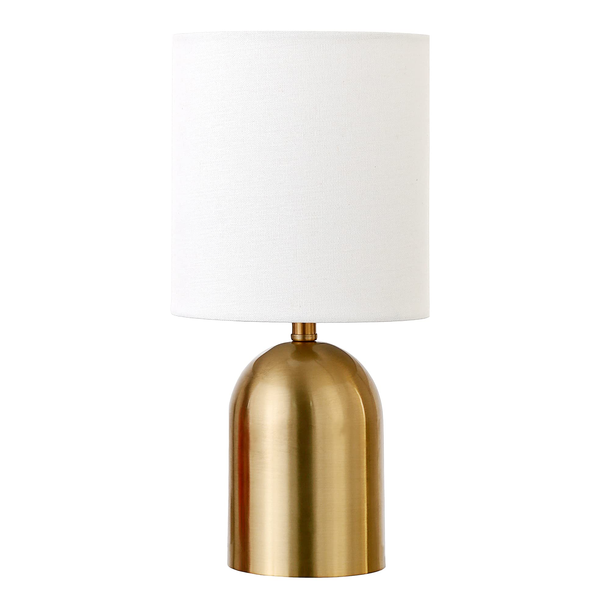 Henn&Hart 13.25" Tall Mini Lamp With Fabric Shade In Brass/White, For Home, Living Room, Bedroom, Entertainment Room, Office, Kitchen, Dining