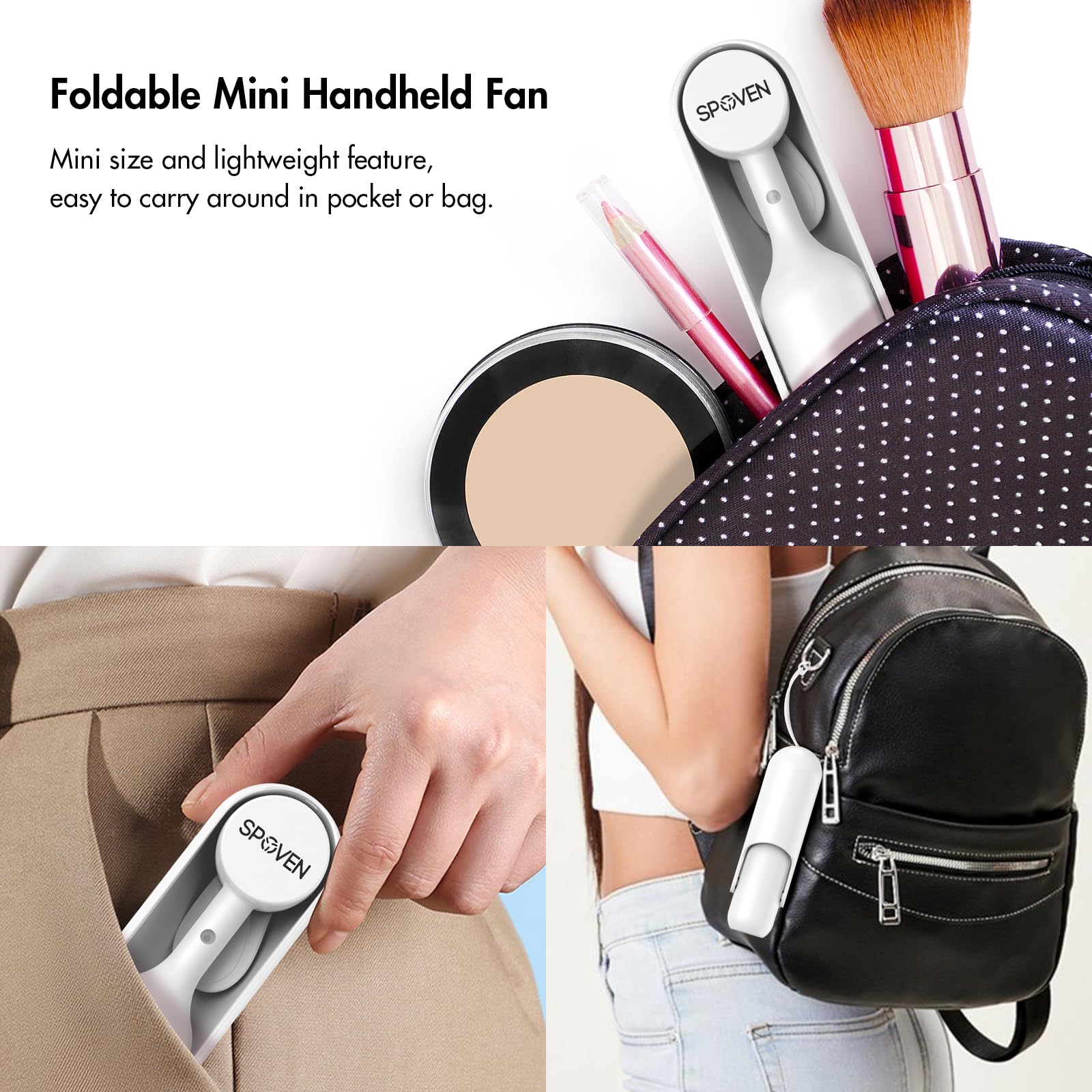 Portable Handheld Fan, Mini Foldable Hand Fan With Usb Rechargeable Battery, Small Personal Pocket