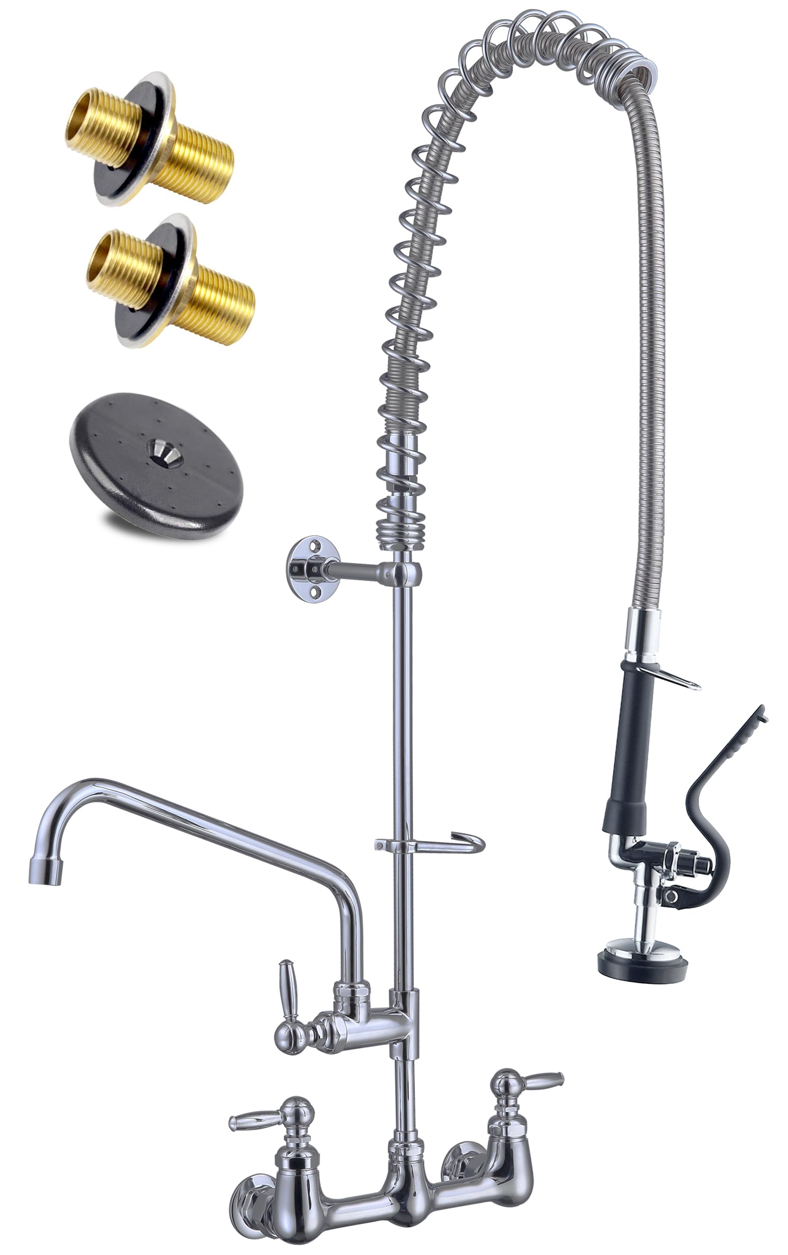 Agahpay Commercial Faucet With Sprayer Wall Mount Kitchen Faucet 8 Inch Center Commercial Sink Faucet 42" Height With Longer Strong Hose 12 Inch Stainless Steel Spout For 3 Compartment Sink Restaurant Hotel