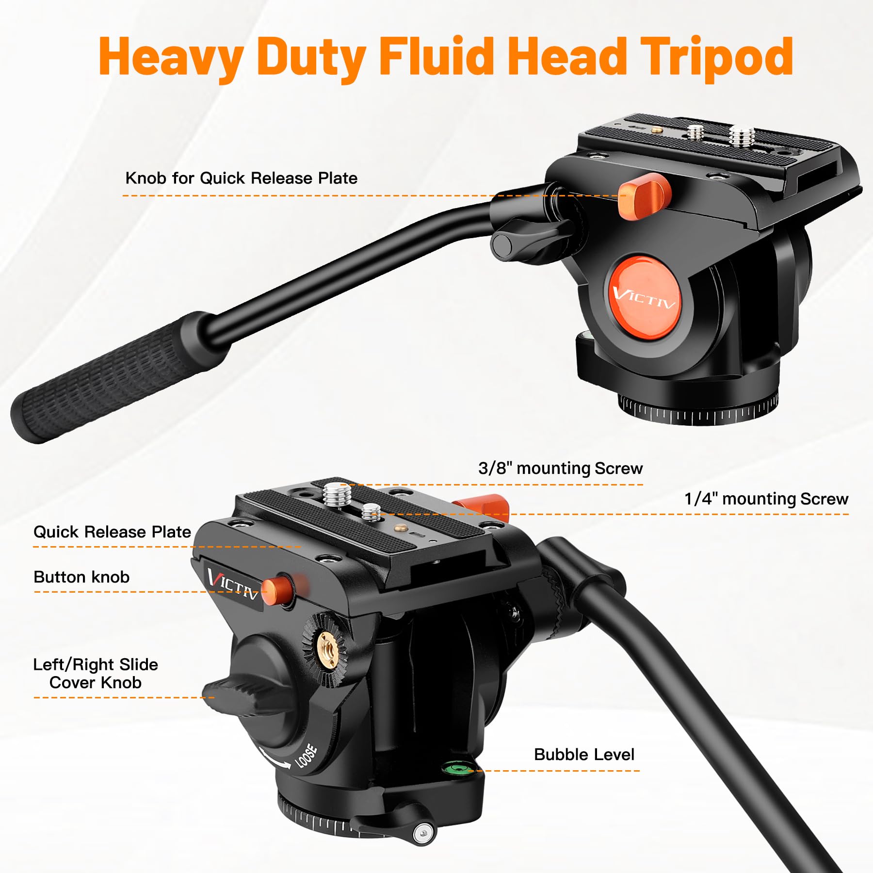 Victiv Tripod For Camera Fluid Head, Heavy Duty Camera Tripod Stand 72", Professional Video Tripod For Camera, Compatible With Canon Nikon Dslr Camcorders Binoculars Spotting Scope Telescope