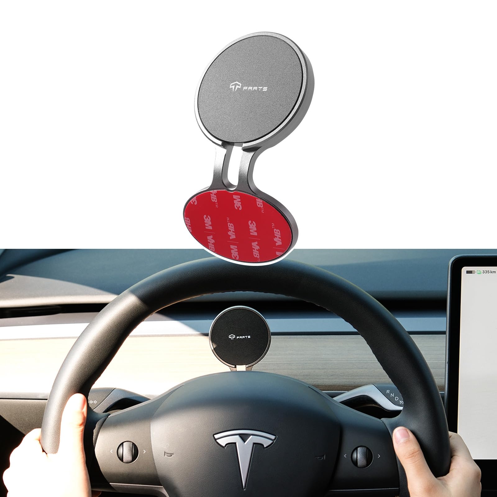 Tparts Steering Wheel Hud Magnetic Cellphone Mount Phone Holder Stand For Tesla Model 3 (18-23) / Model Y (20-24), Compatible With Iphone 12/13/14/15/16 Series And Other 5.4-6.7'' Smartphones (Tp200)