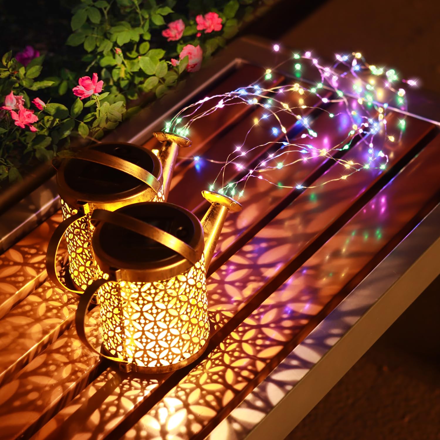 Amwgimi Solar Lights Outdoor Garden Decor,Hanging Watering Can Landscape Lights,Patio Decorations Birthday  For Mom Grandma Women,For Yard Porch Lawn Backyard Pathway Outside Gardening  2-Pack