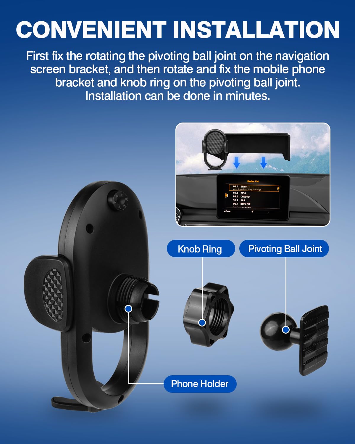 Autorder Custom Fit For Car Phone Holder 2017-2019 Audi A4/2019-2020 Q5 Accessories Phone Mount 7" Screen Cell Phone Automobile Cradles Hands- 360 Degree Rotation