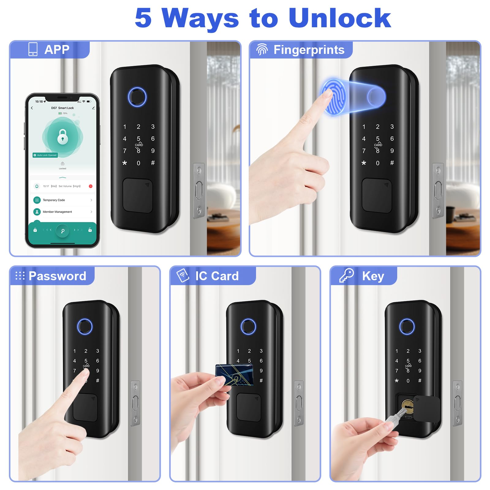 Dinstech Smart Keyless Entry Door Lock With Fingerprint & Touchscreen Keypad, Auto Lock, Bluetooth Control (Black)