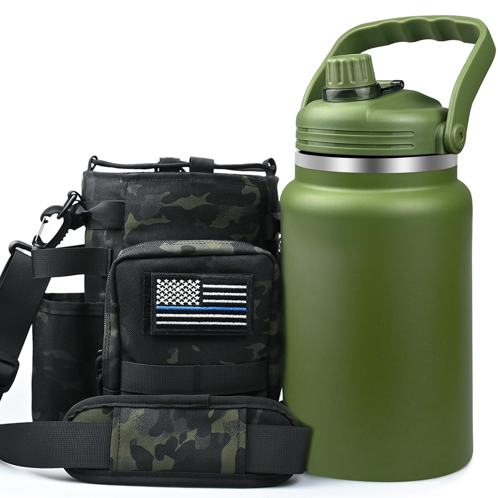 1 Gallon Water Bottle With Military Style Bottle Holder Bag Insulated Stainless Steel Water Jug