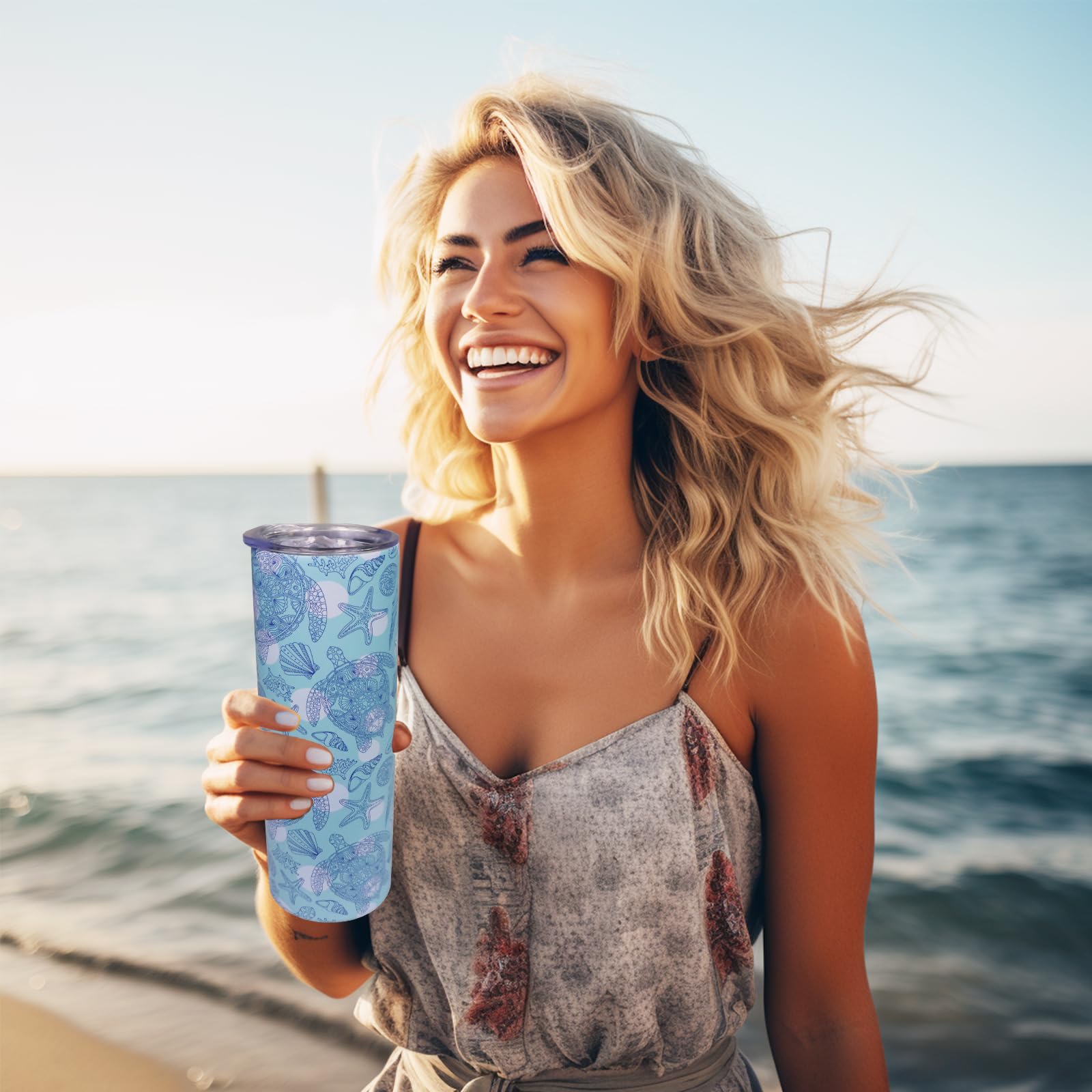 Sea Turtle Tumbler With Lid And Straw 20 Oz Insulated Sea Turtle Skinny Tumbler Stainless Steel
