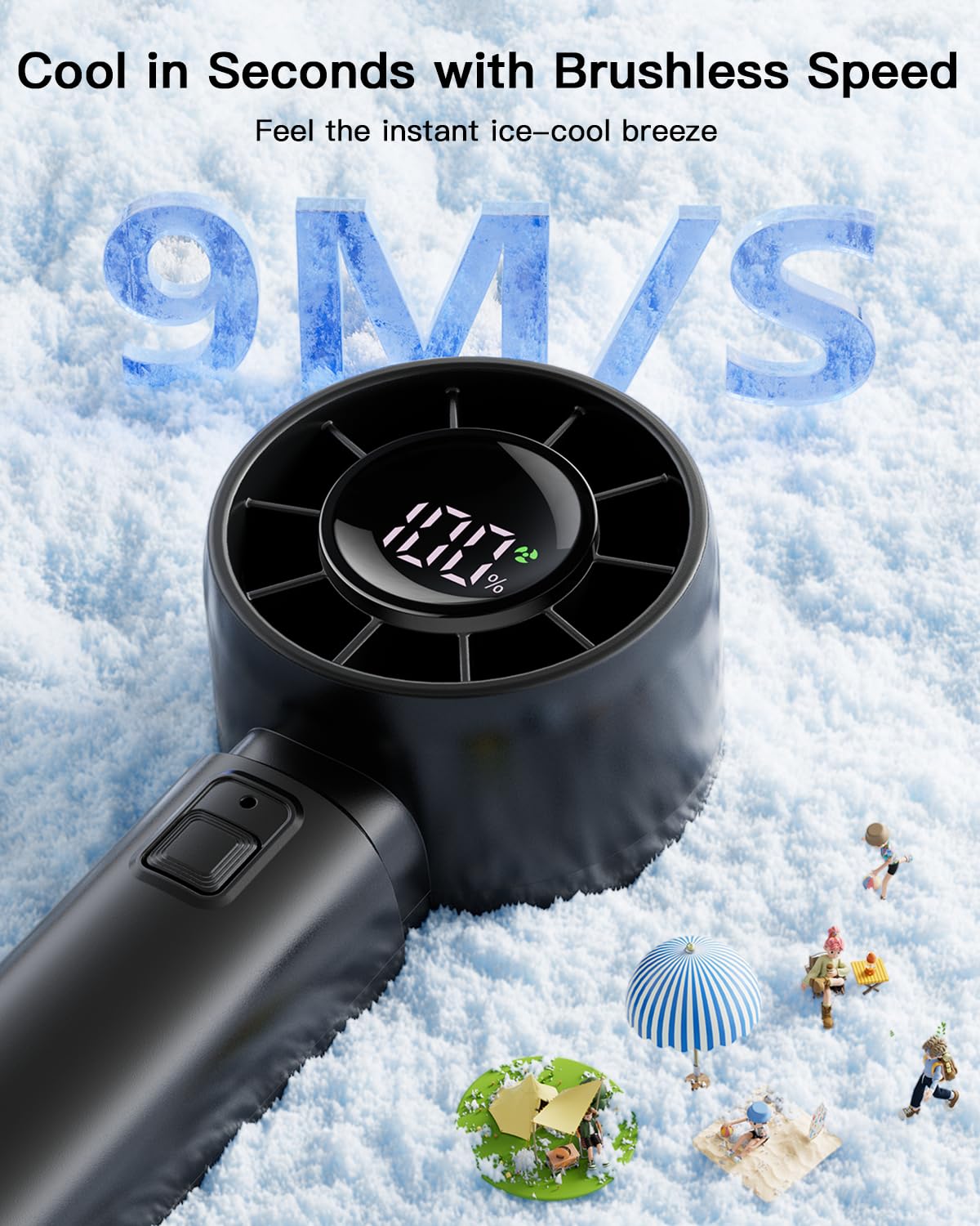 Portable Personal Turbo Fan,5 Speeds Handheld Fan With Digital Display,4000Mah Battery Operated Fans
