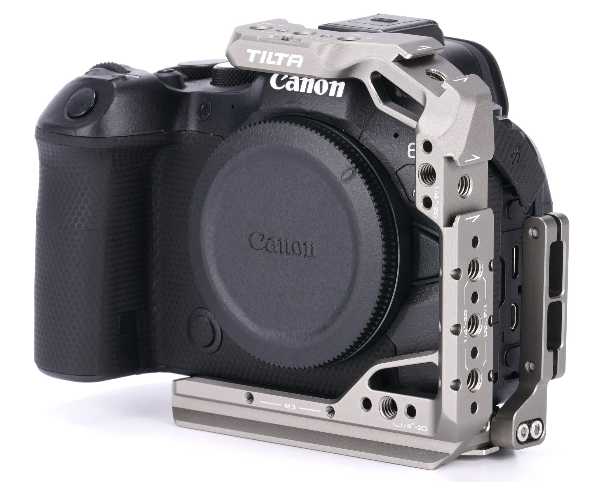 Tilta Half Camera Cage Compatible With Canon R6 Mark Ii, With Mount Accessories Via Nato Rail, Cold Shoe And 1/4"-20 Threads With Locating Pins Ta-T45-Hcc-Tg (Titanium Gray)
