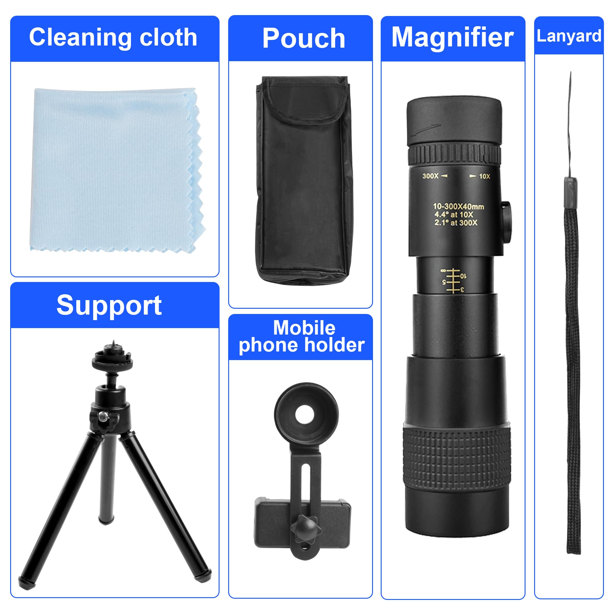 Vohezpt 10-300X40 Military Telescope - Monoculars For Adults High Powered, Compact Monocular Telescope For Hunting, Star Gazing, Bird Watching, Travel (Smartphone Adapter & Tripod Include)