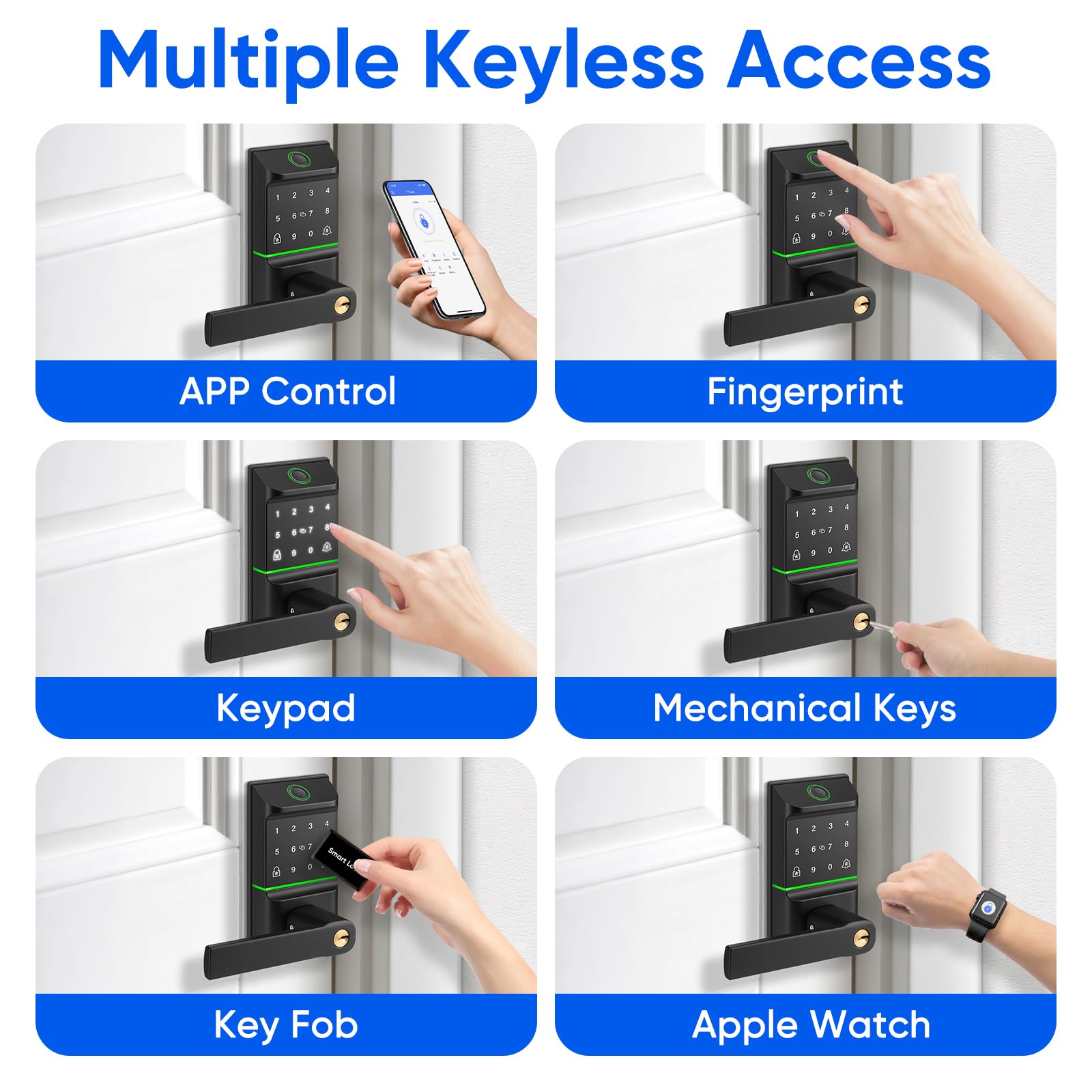 Mypin Keypad Smart Door Lock With Handle, Keyless Entry Door Lock Deadbolt For Front Door, Smart Auto Lock Door With Phone/Watch App Control, Biometric Fingerprint Door Handle Lock With 7 Ways To Unlock