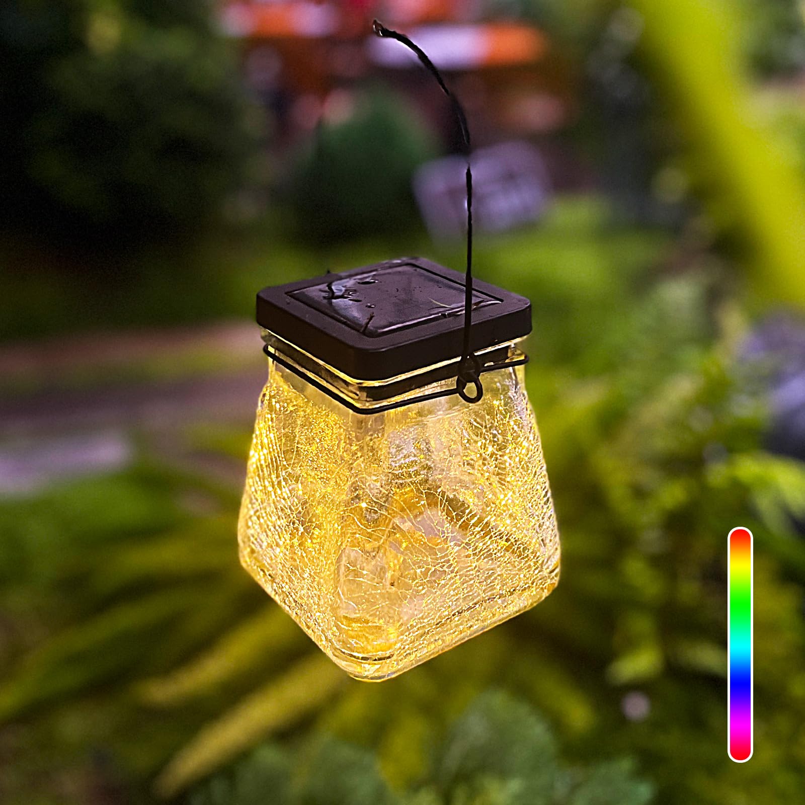 Megfiehun Solar Lantern Outdoor Waterproof,Hanging Solar Rgb Lights For Outside,Crackle Glass Outdoor Lantern Table Lamps For Garden Decor Patio Yard Lawn Pathway