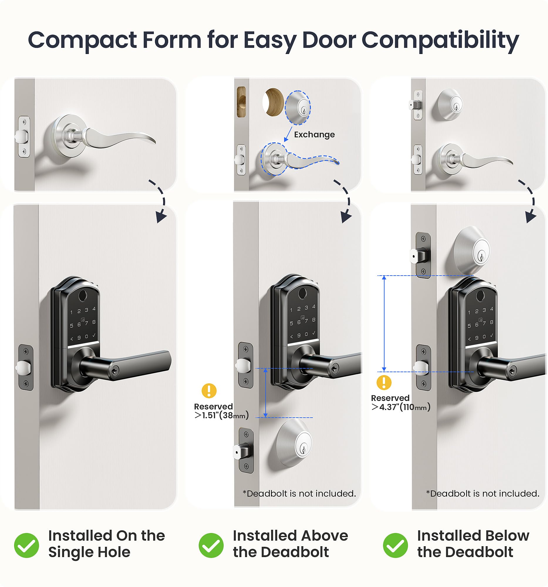 Veise Ve019 Fingerprint Smart Lock, 7-In-1 Keyless Entry Door Lock With Handle, App Control, Remotely Grant Access & Code, Electronic Keypad Smart Knob For Front Door, Easy Installation, Matte Black
