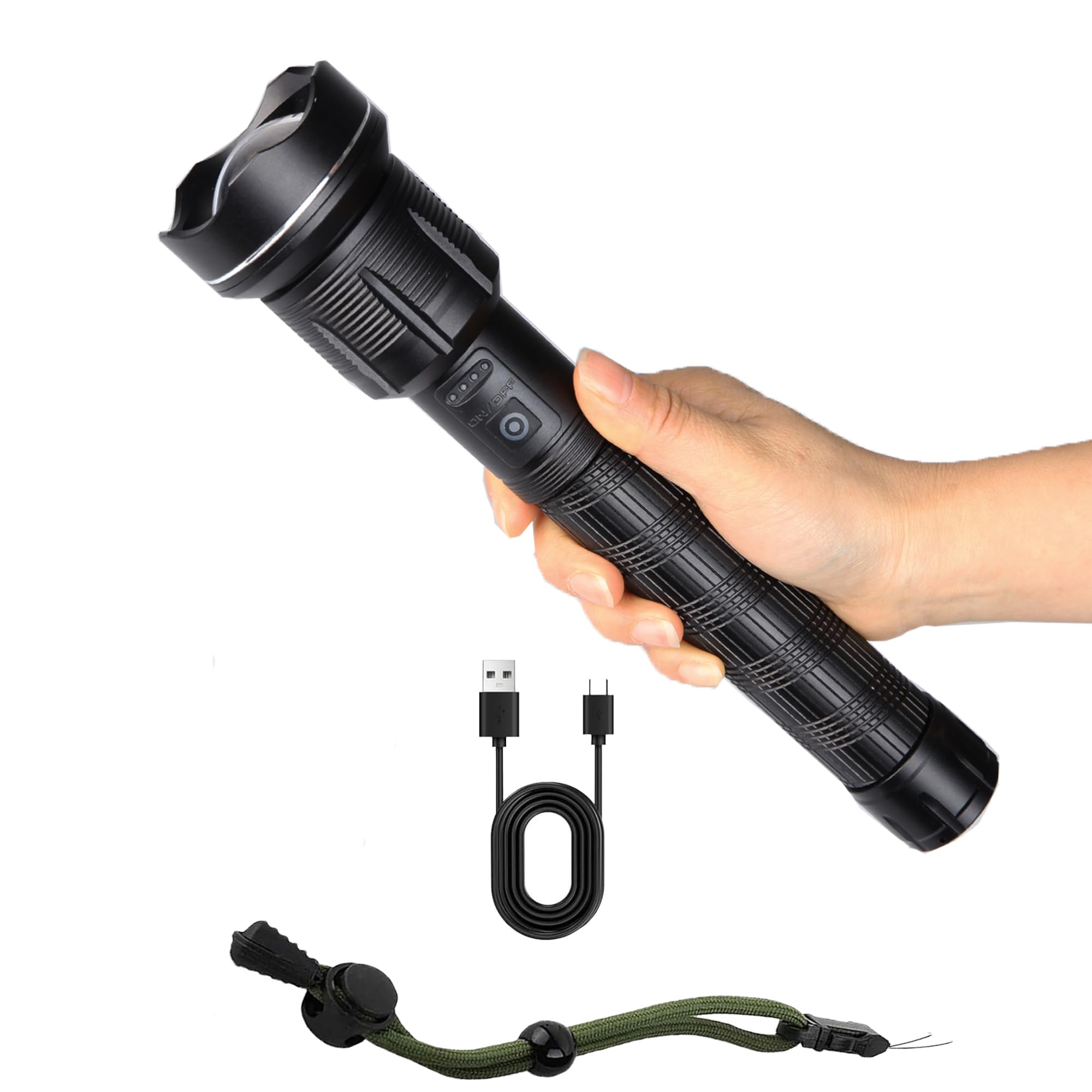 Bonashi Flashlight Rechargeable Flashlight, Super Bright 20000 Lumens, Zoomable, 5 Lighting Modes, Ip65 Waterproof, Handheld Powerful Flashlight For Emergency, Outdoor, Home, Camping, Hiking