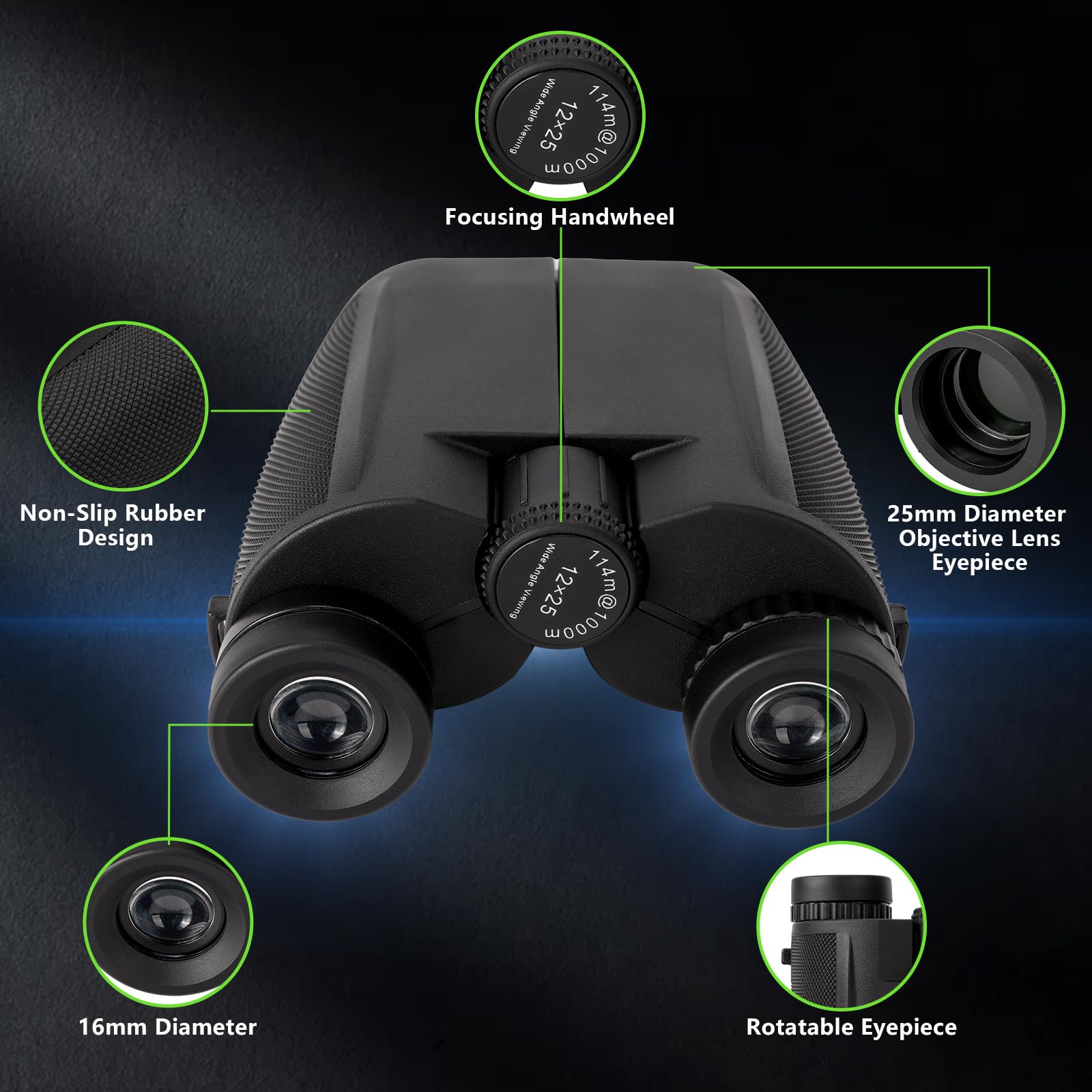 Abaokai 12×25 Compact Binoculars For Bird Watching, Easy Focus Binoculars For Kids Adults,The For Bird Watching And Hunting Enthusiasts Camping Stuff For Kids(Black)