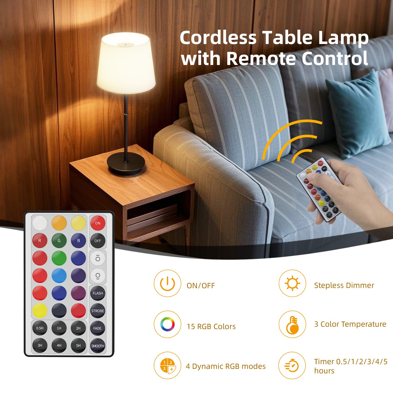 Yinglap Rechargeable Table Lamp, 5000Mah Battery Powered Cordless Desk Lamp With Dimmable Magnetic Rgb Bulbs & Remote, Wireless Mini Touch Lamp For Living Room, Restaurant, Kitchen Counter, Bedside