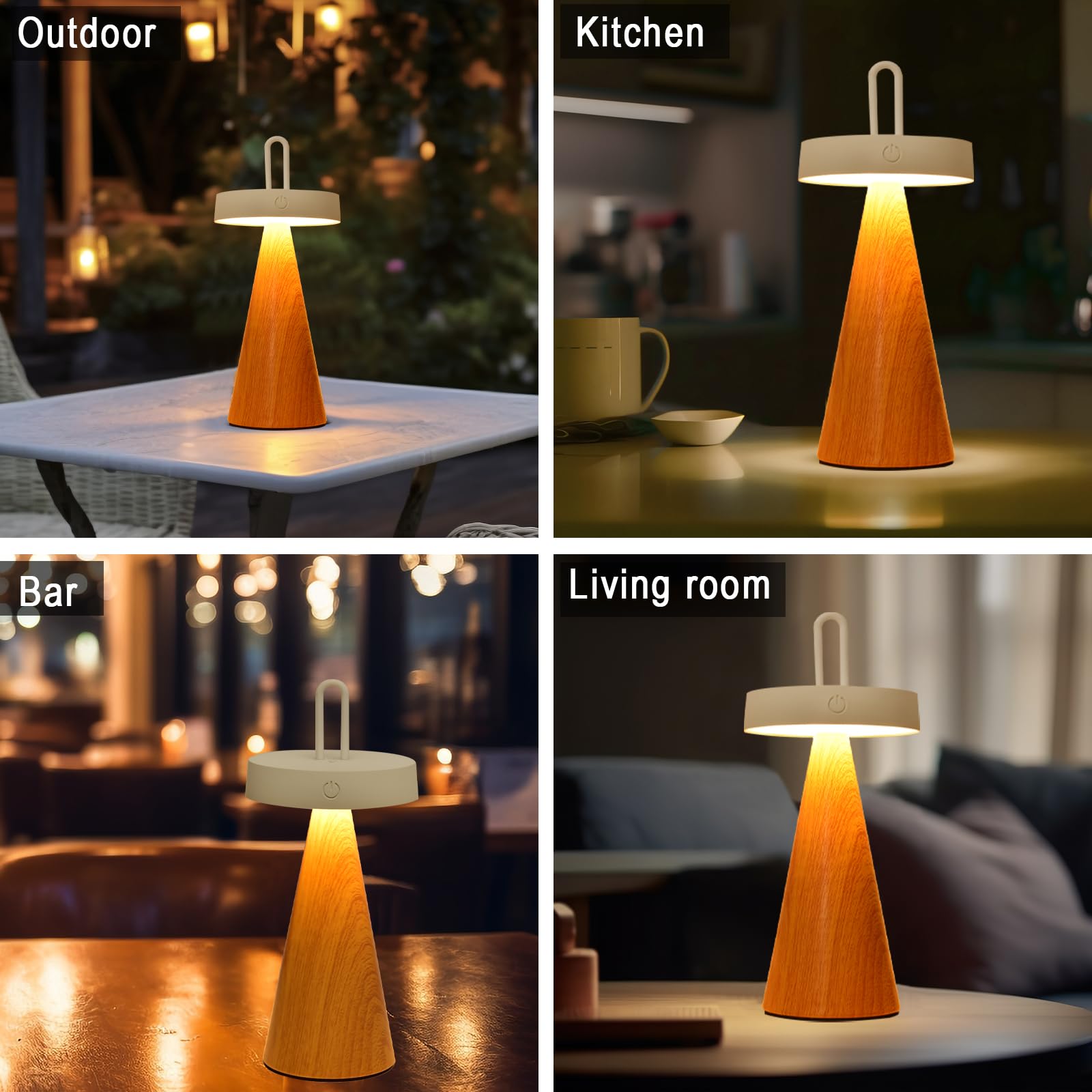 Rislg Camping Lantern Portable Led Table Lantern,Rechargeable, Touch Dimmable Modern Conical Lamp, Ip44, Eco-Friendly White