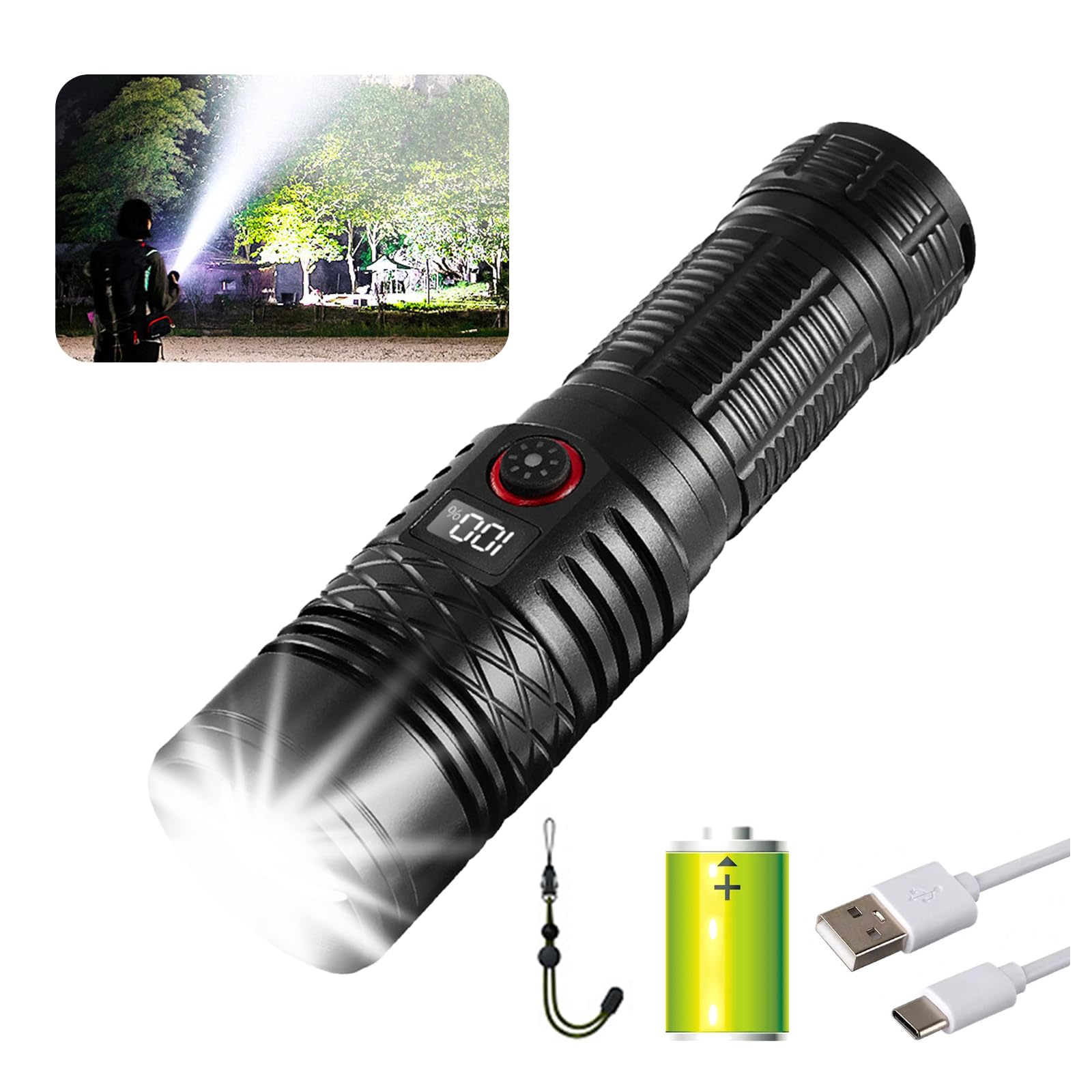 Wboxlizy Flashlights High Lumens Rechargeable, Super Bright Flashlight, Adjustable Utility Flashlight 5Mode Waterproof Handheld Flash Light For Emergencies, Camping, Hiking