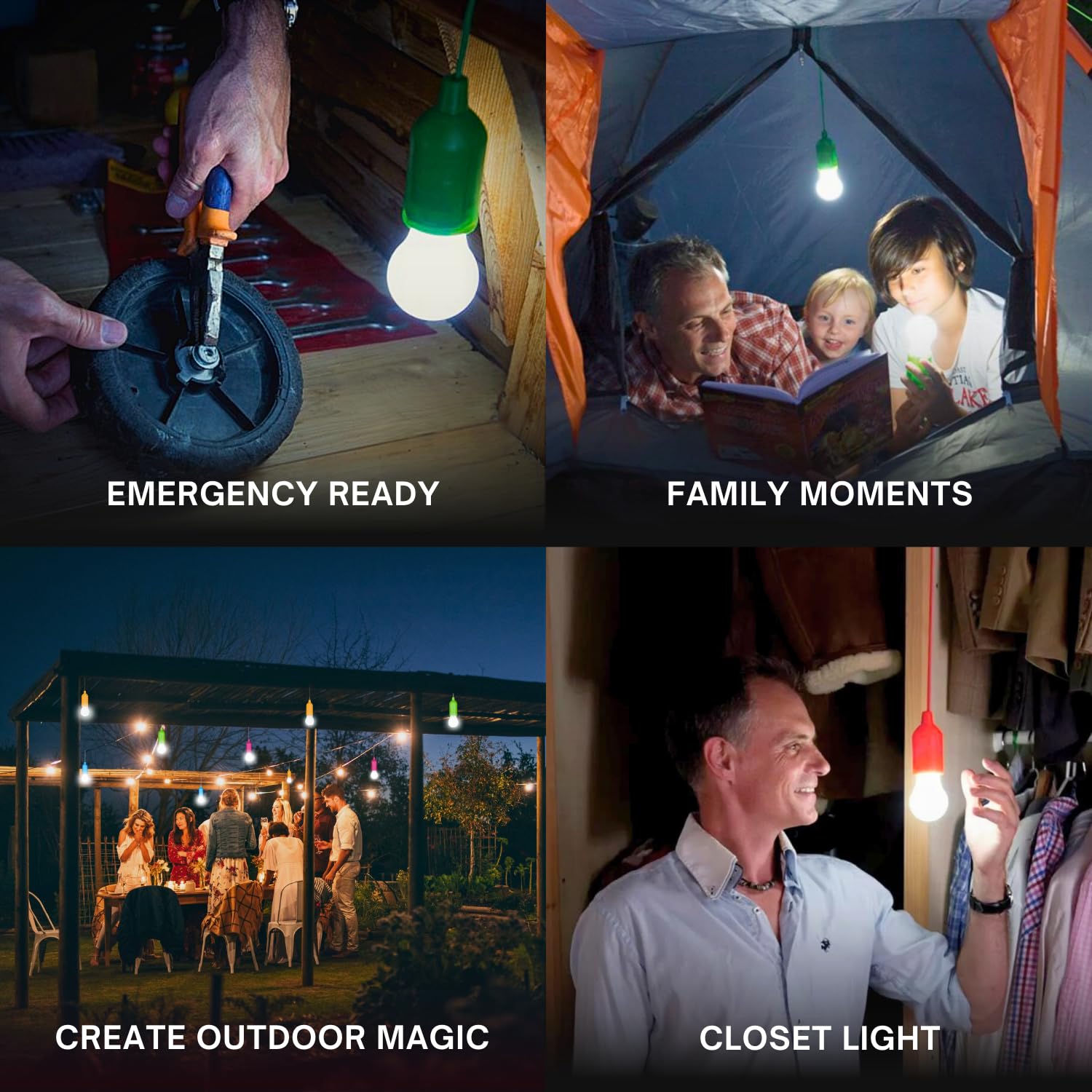 Fomlight 4 Hanging Led Kids Safe Lights For Treehouse, Playhouse, Camping, Indoor/Outdoor, Battery-Operated Lamps With Pull Chain