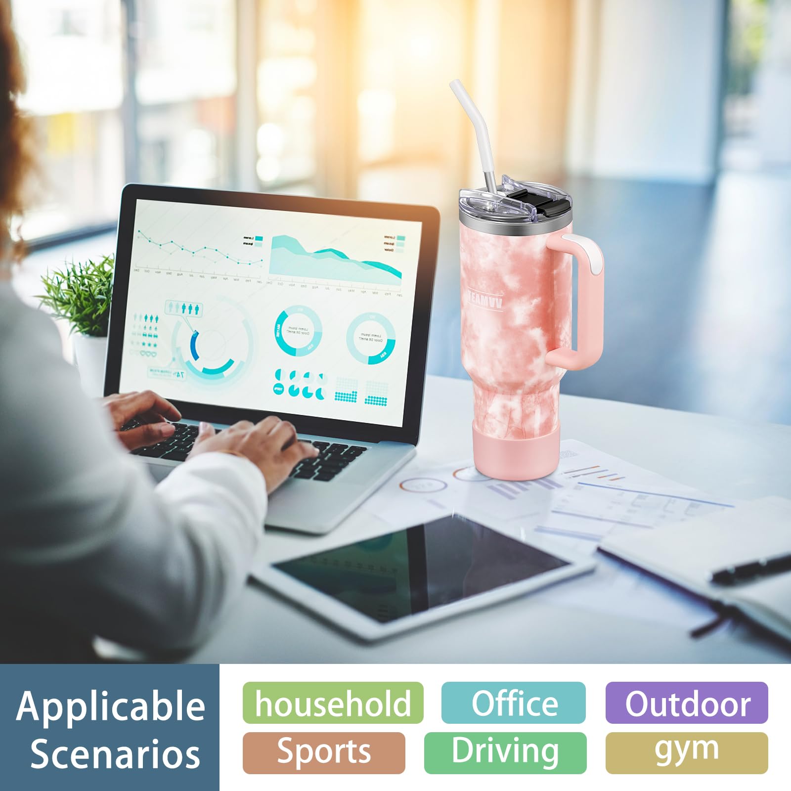 40 Oz Tumbler With Handle And Straw Stainless Steel Vacuum Insulated Tumbler Tea Or Iced Coffee Mug