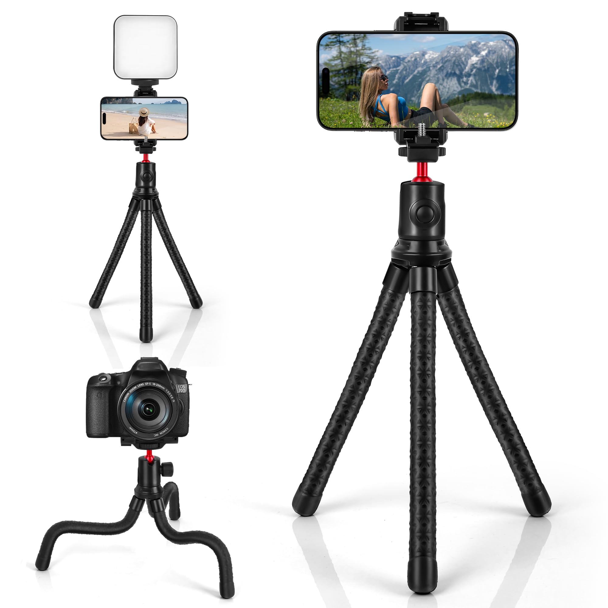 Zeadio Flexible Camera Tripod Kits, With 360° Ball Head Cold Shoe Mount, Portable Vlog Travel Selfie Stick Handle Grip For Cameras Sport Camera Dslr