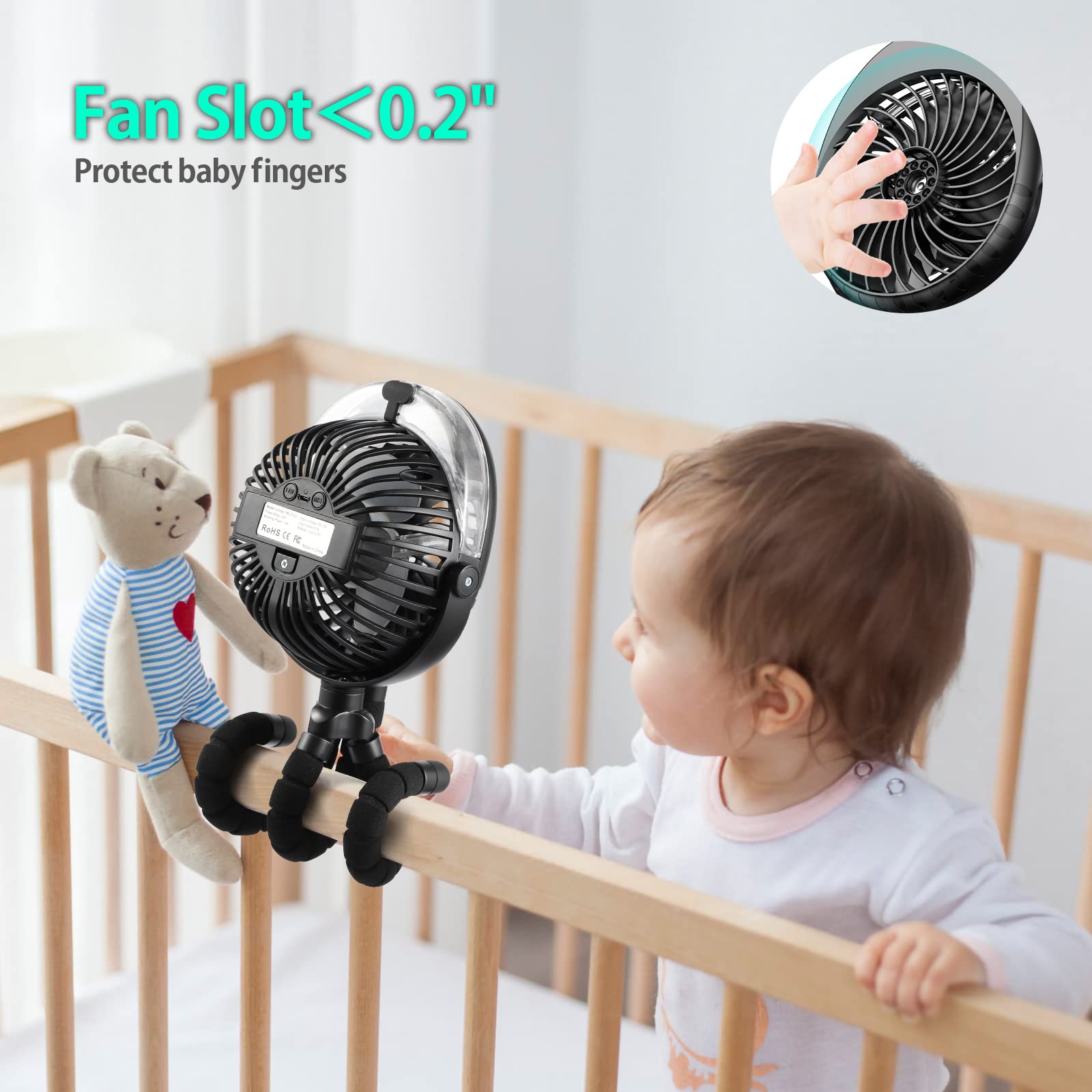 Portable Stroller Fan With Mist, Rechargeable Misting Fan With Flexible Tripods, 360° Pivot Personal
