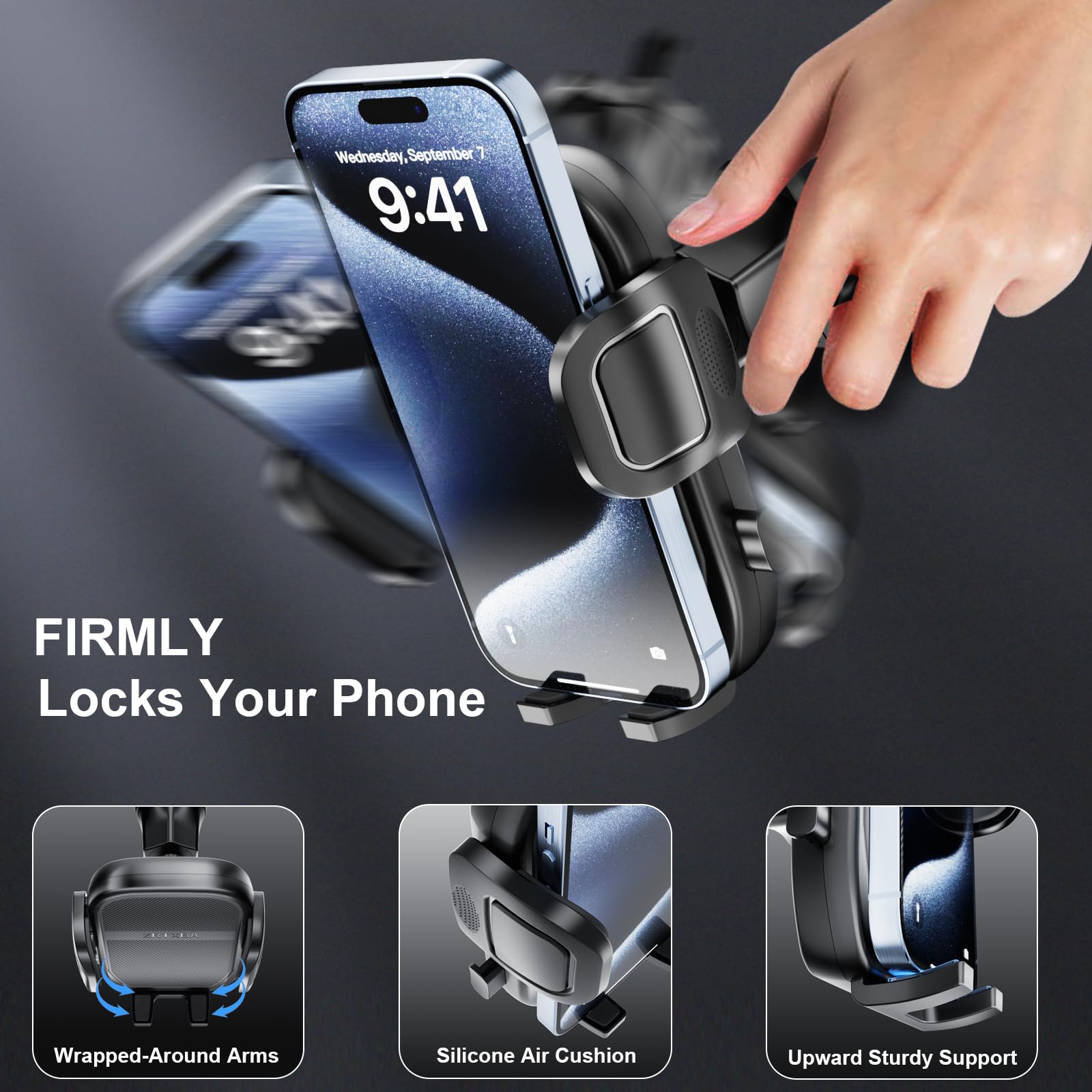 Zrtxba Phone Holders For Your Car With Metal Hook Clip, Air Vent Cell Phone Car Mount 360° Rotation Car Phone Holder Universal Automobile Cradle Fit For Iphone Android And All Smartphones Dark Black