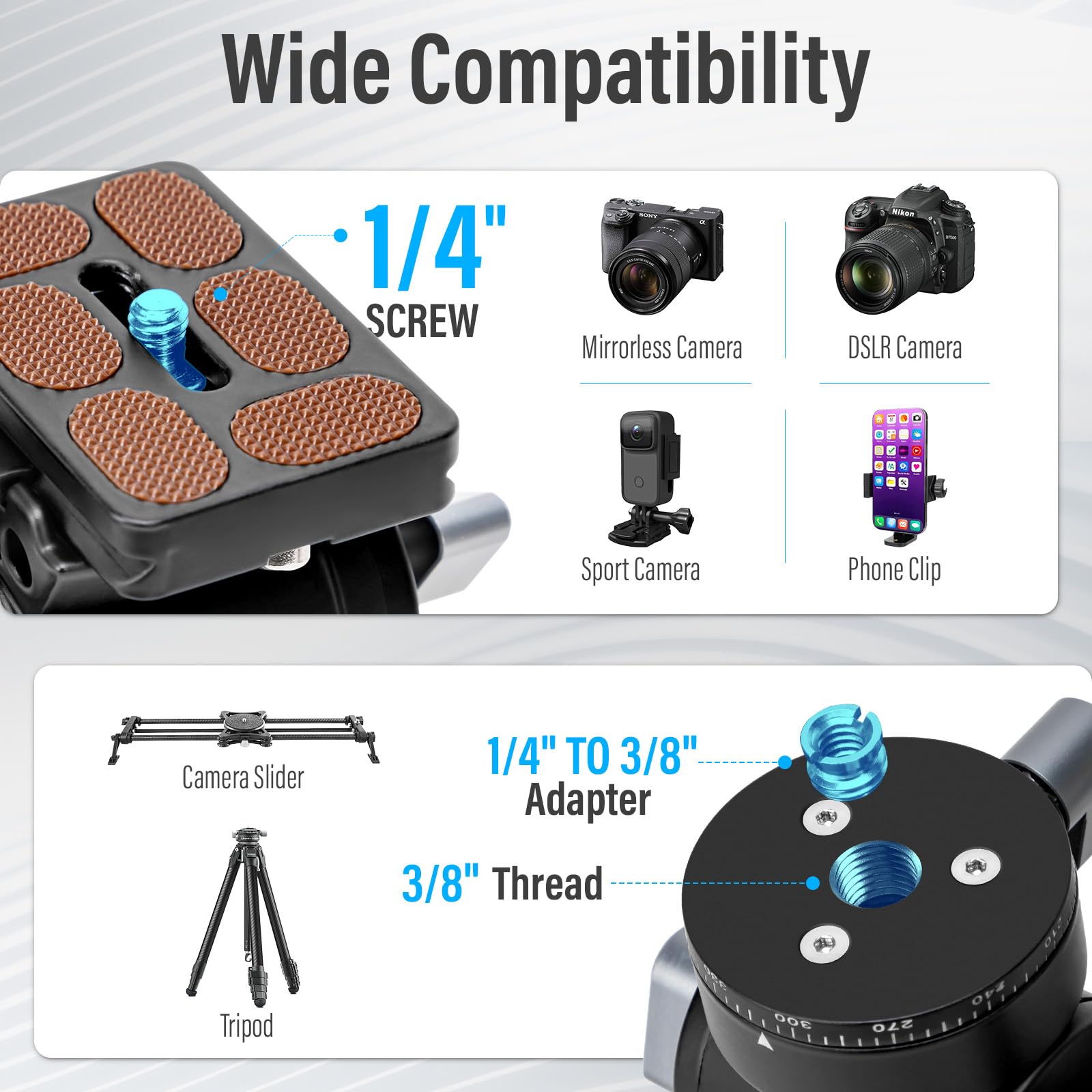 Unibase Tech Unibase Video Fluid Head For Camera Tripod, Pan Tilt Video Head With Arca Swiss Quick Release Plate, Panoramic Head For Compact Dslr Camera Mirrorless Camera, 11Lbs/ 5Kg Max Payload