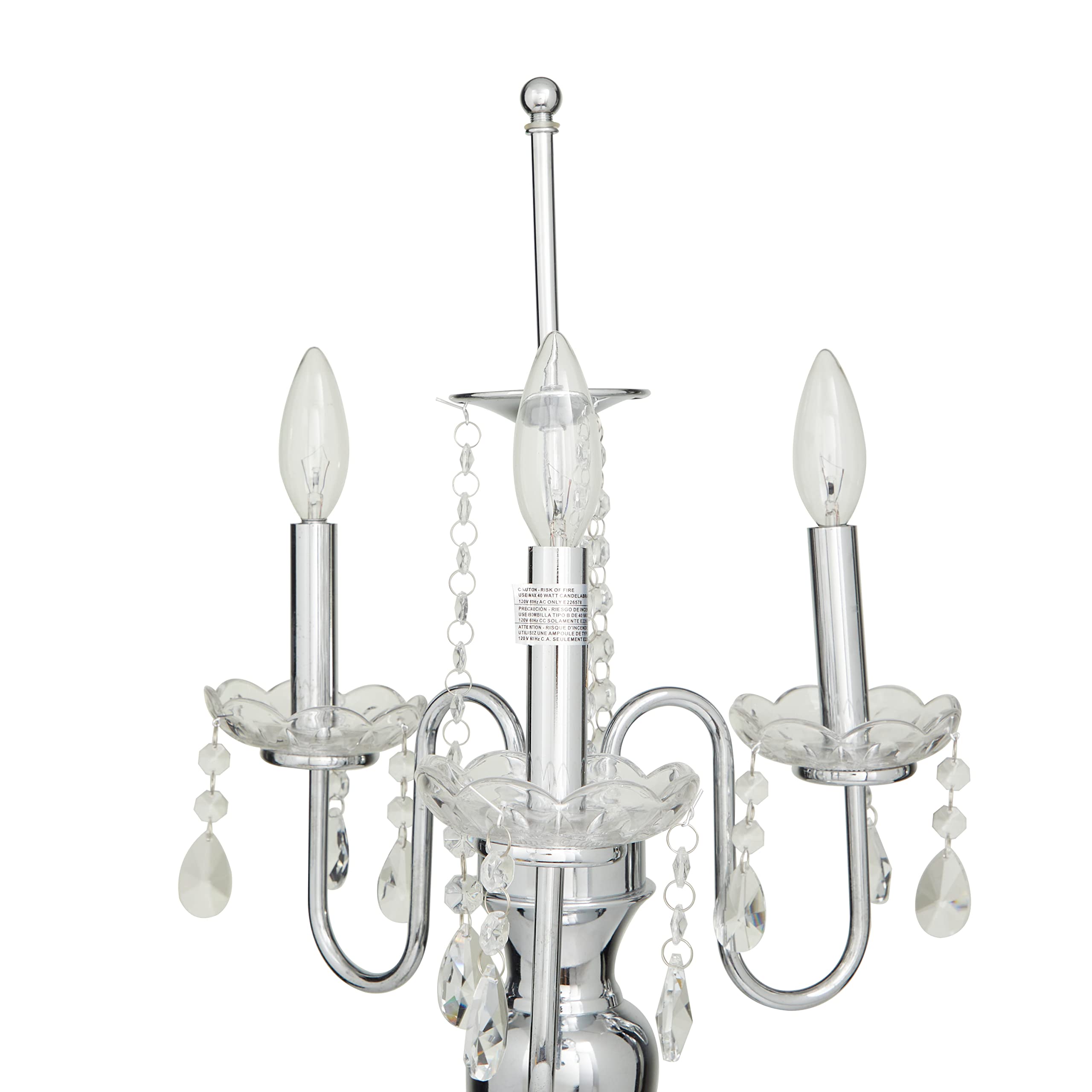 Deco 79 Metal Table Lamp With Dangling Crystals, 16" X 16" X 31", Silver
