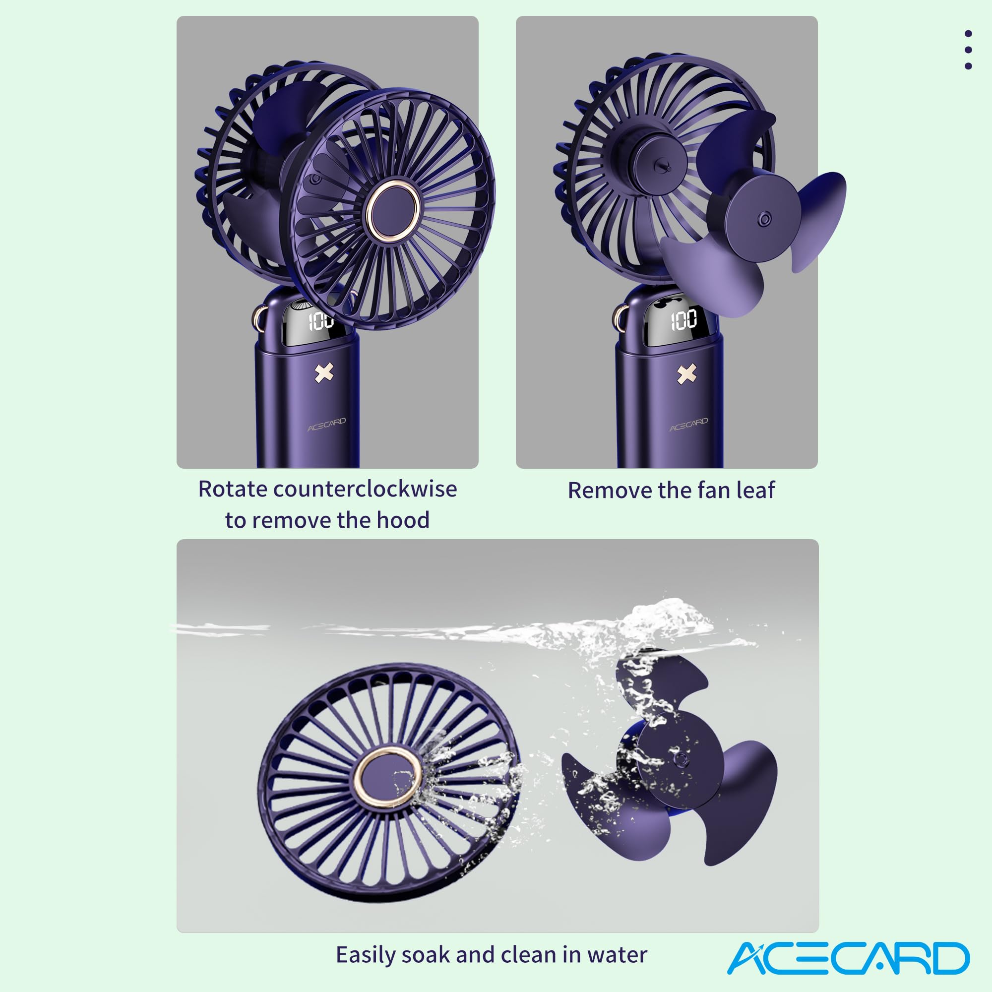 Portable Fan,Mini Handheld Fan,Neck Fan, Usb Rechargeable Fan, For Home Office Travel (Blue)