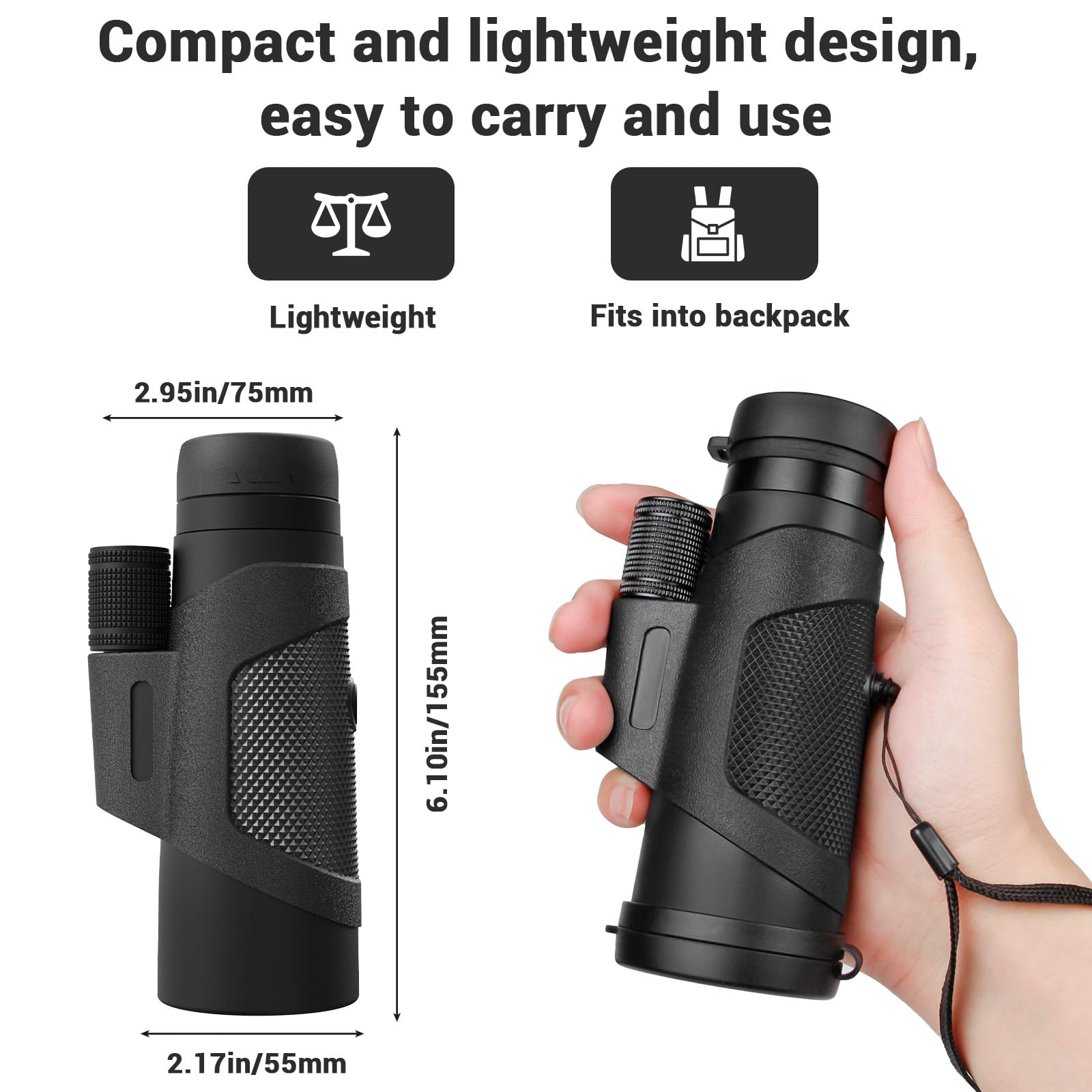 Amither 12X42 Monocular Telescope For Adults, High Powered Hd Compact Monoculars Portable Handheld Telescope With Bak4 Prism Fmc Lens For Hiking Bird Watching Camping Travel Concerts