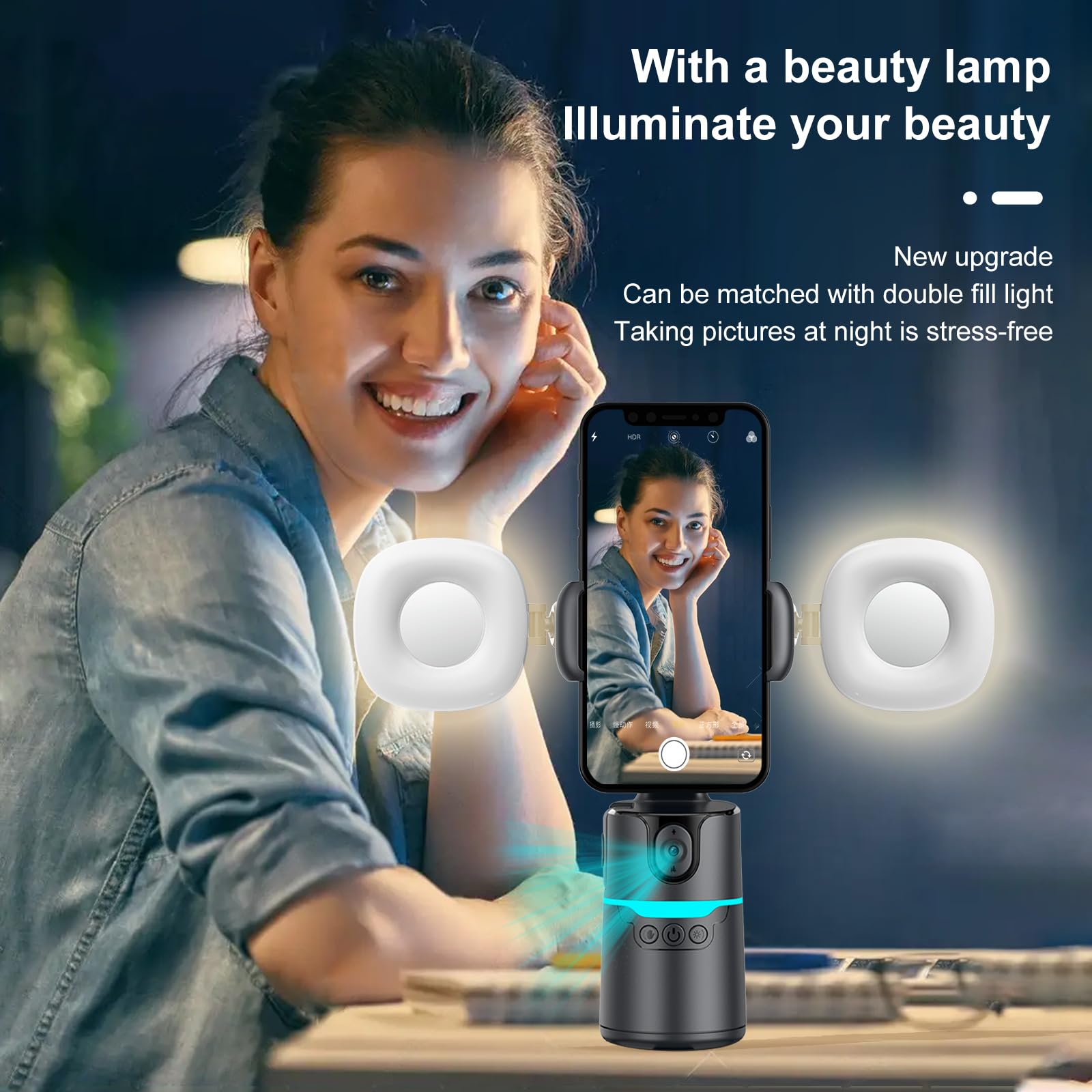 Riipoo Auto Face Tracking Tripod 360 Rotation With Stand, No App Needed Ai Face Tracking Tripod For Video Recording, Live Stream, Tiktok, Youtube - Gesture & Remote Control