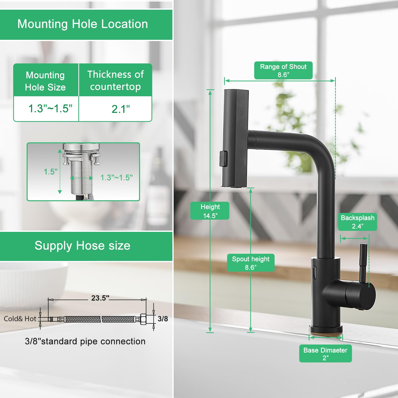 Cenosa Touchless Kitchen Faucet Motion Sensor Hands Single Handle Kitchen Sink Faucet With Pull Down Sprayer Matte Black