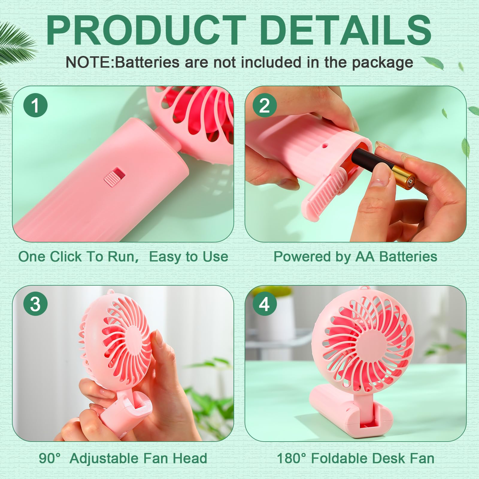Portable 180° foldable mini desk fan with battery operated design for easy cooling