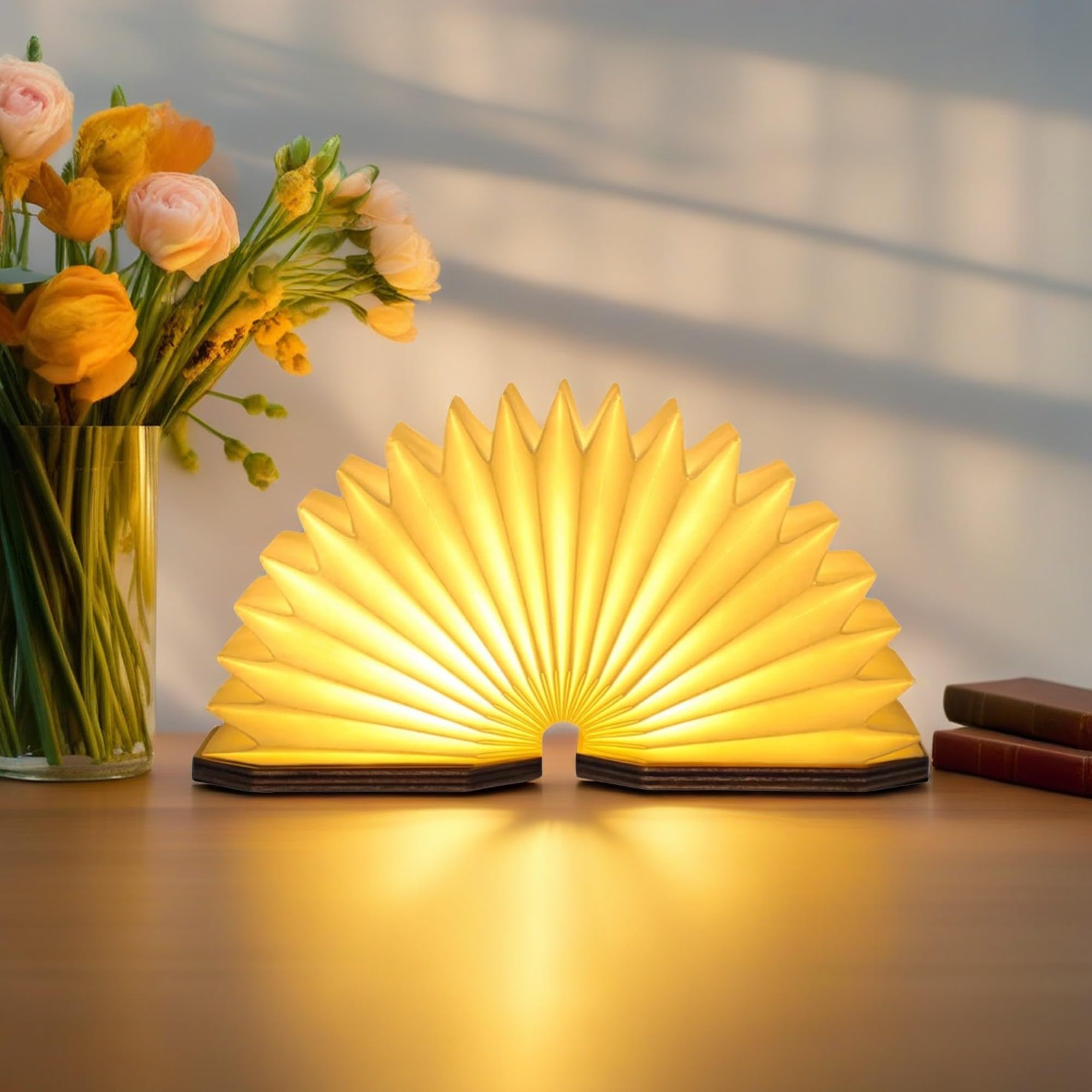 Uniwolk Japanese Folding Wooden Book Lamp - Rechargeable, 1200Mah, 2 Colors, Novelty & Library Decor