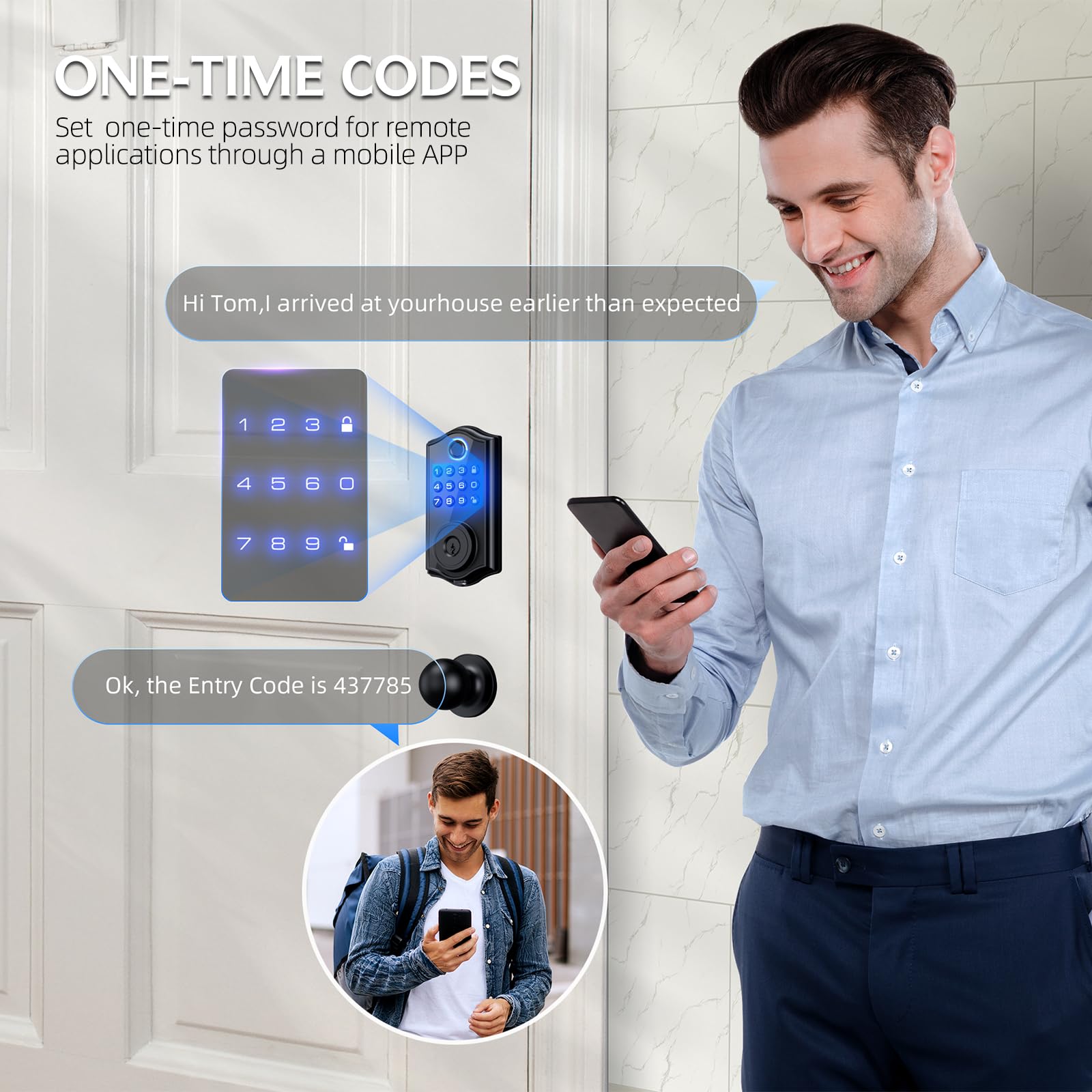 Dhilldsa Smart Locks For Front Door,App Control Keyless Entry Fingerprint Door Lock,Keypad Deadbolt Set With Handle,Easy Installation,Auto-Lock,(Matte Black)